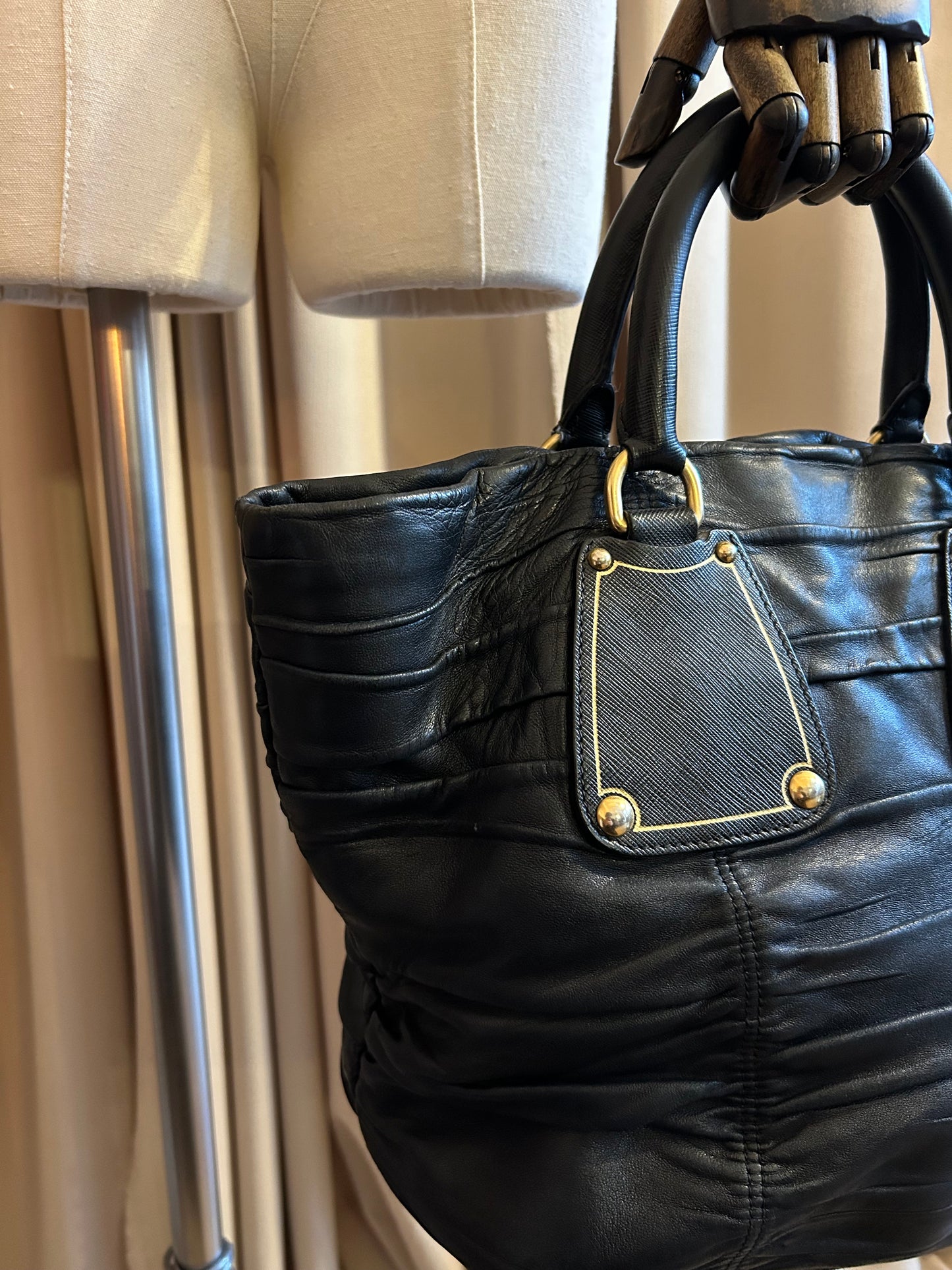 Prada Ruched Leather Tote