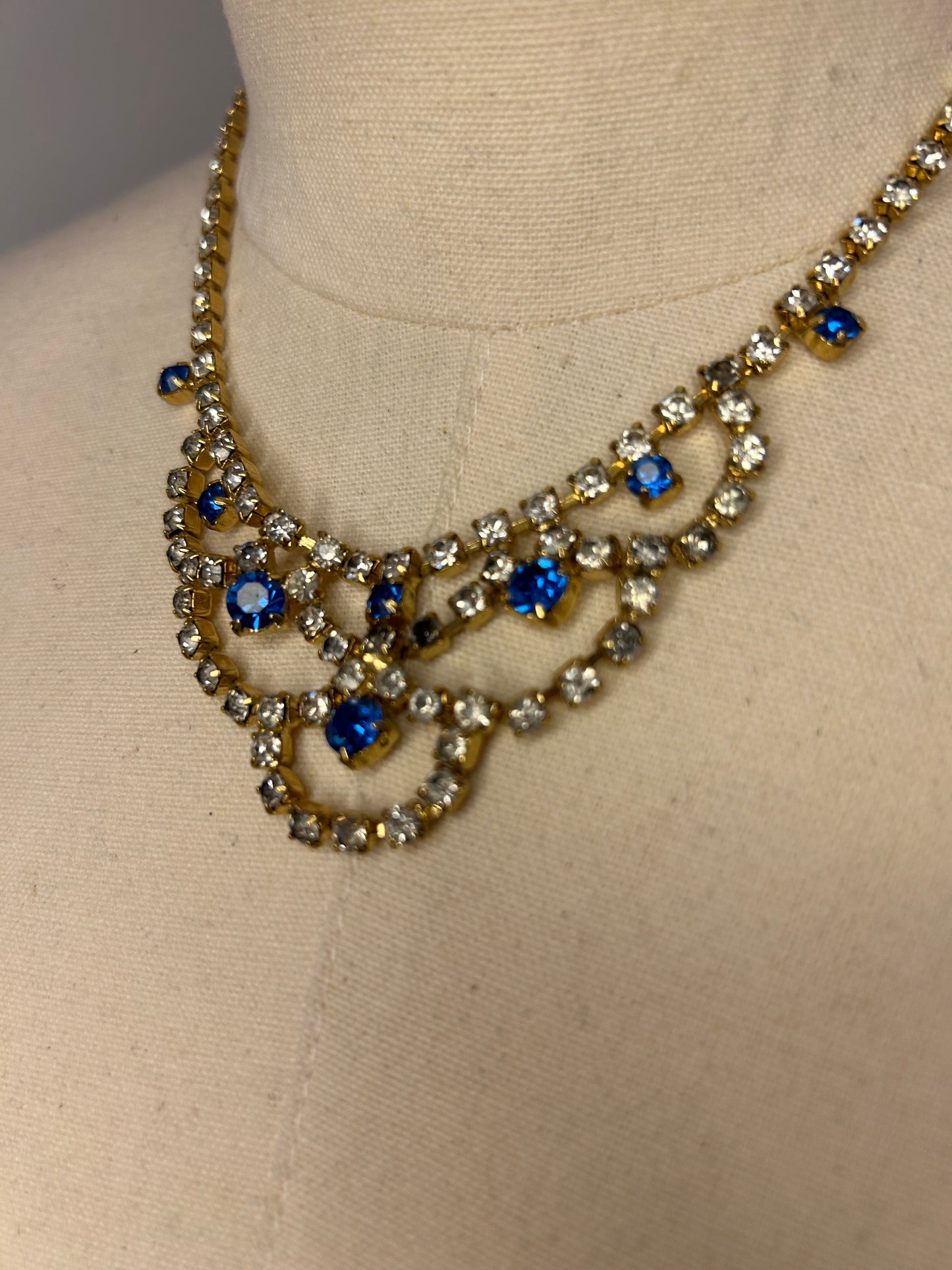 Blue and Gold Diamanté necklace