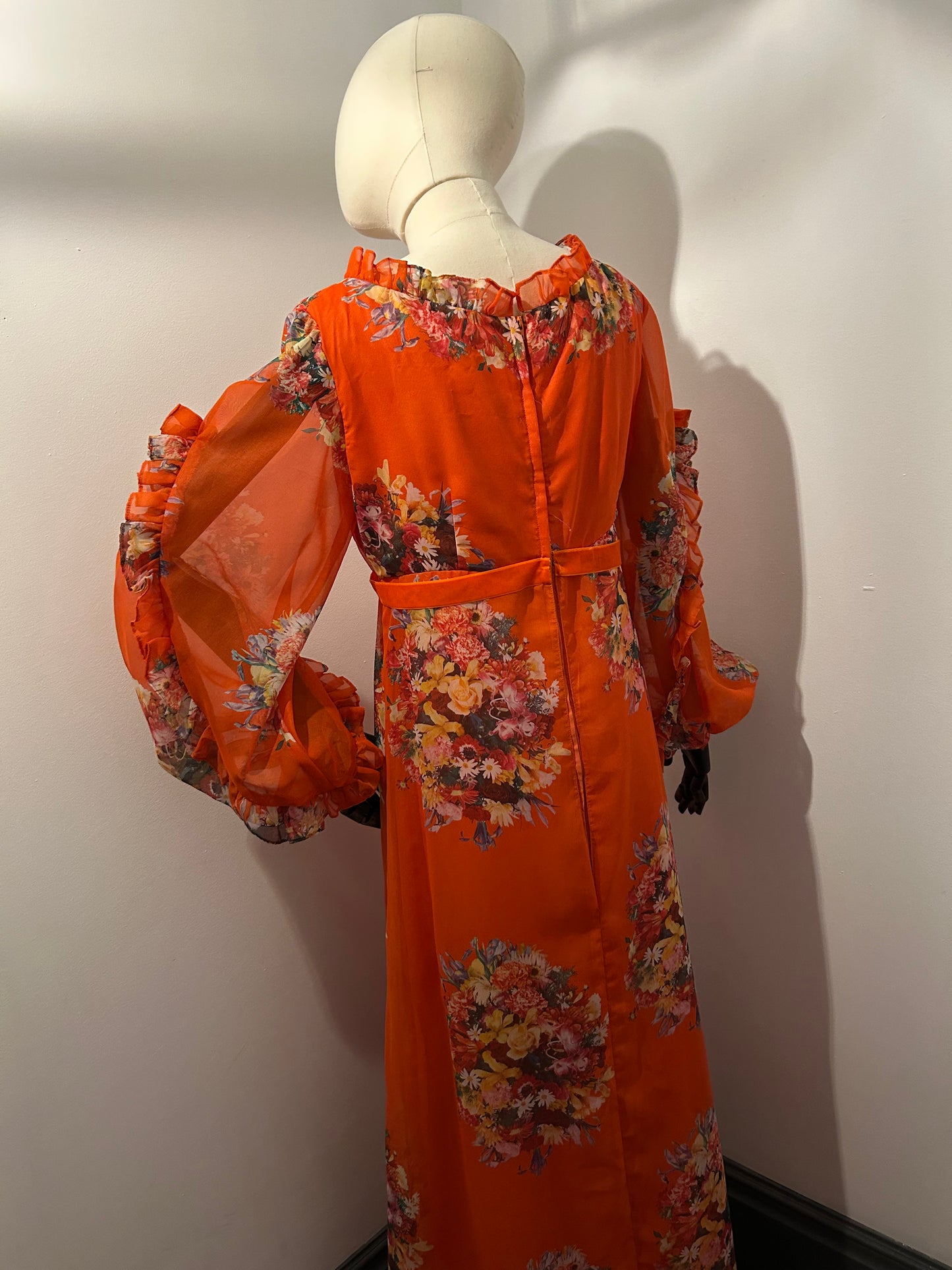 Orange Floral Ruffle Dress