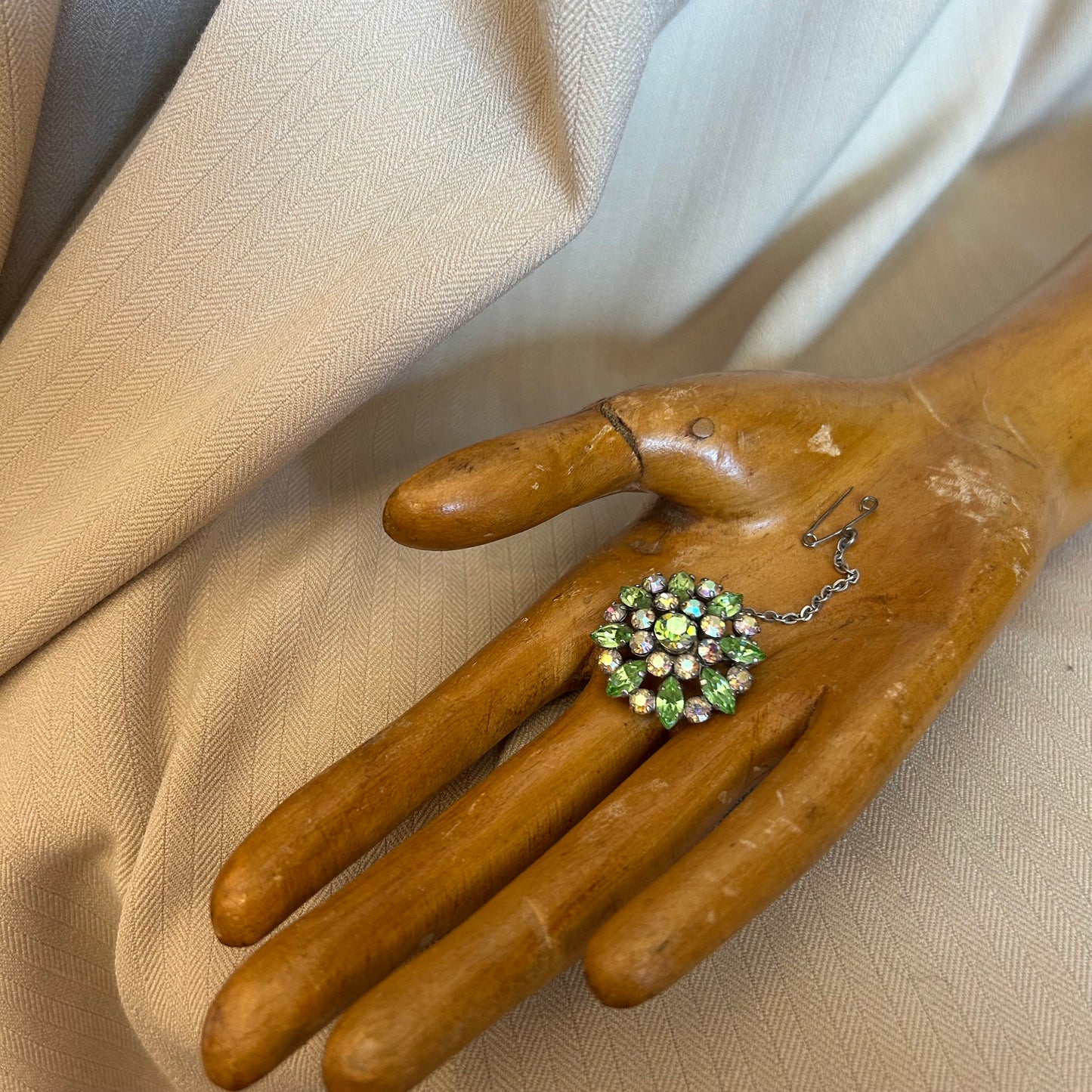 Green Rhinestone Brooch