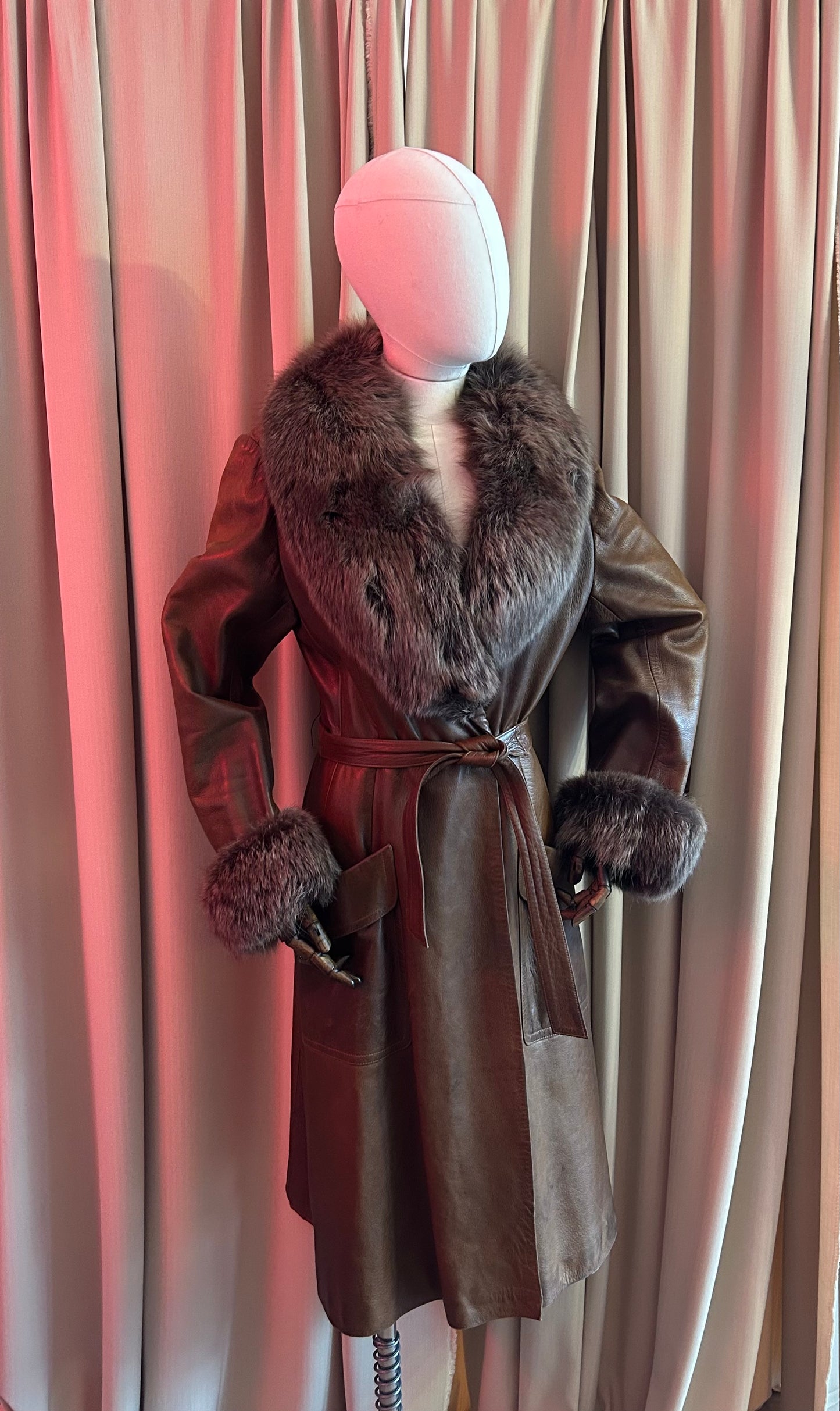 1970s Leather and Fox Fur Penny Lane Coat
