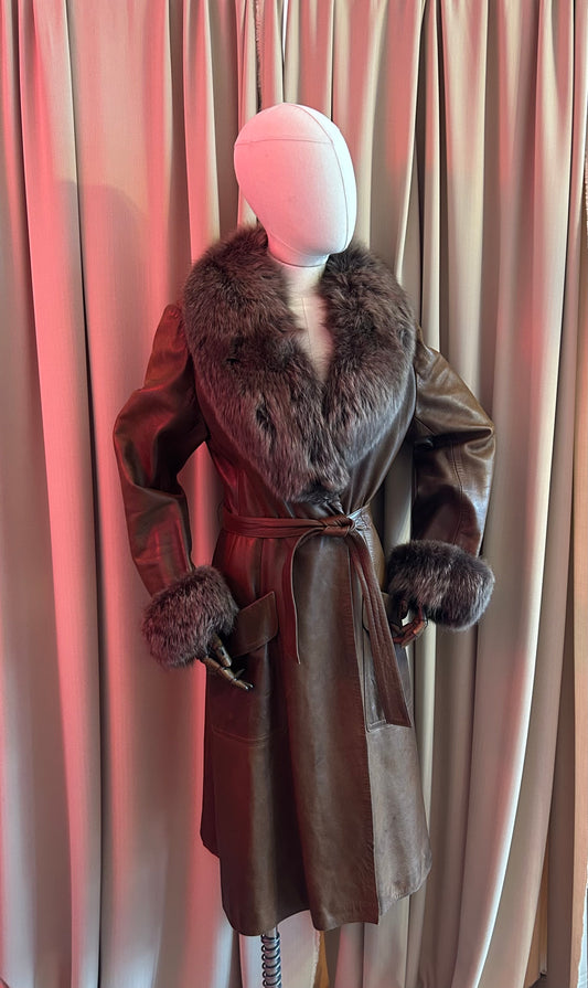 1970s Leather and Fox Fur Penny Lane Coat