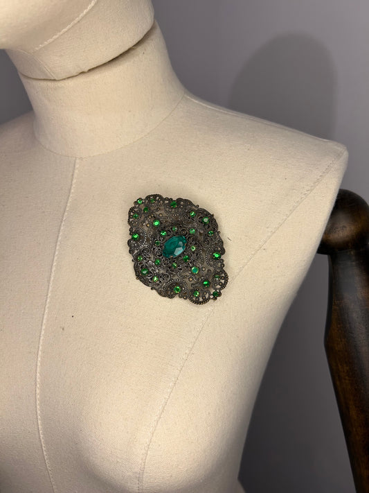 Large Green Filigree Brooch