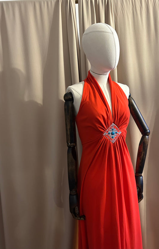 Orange Gown With Turquoise