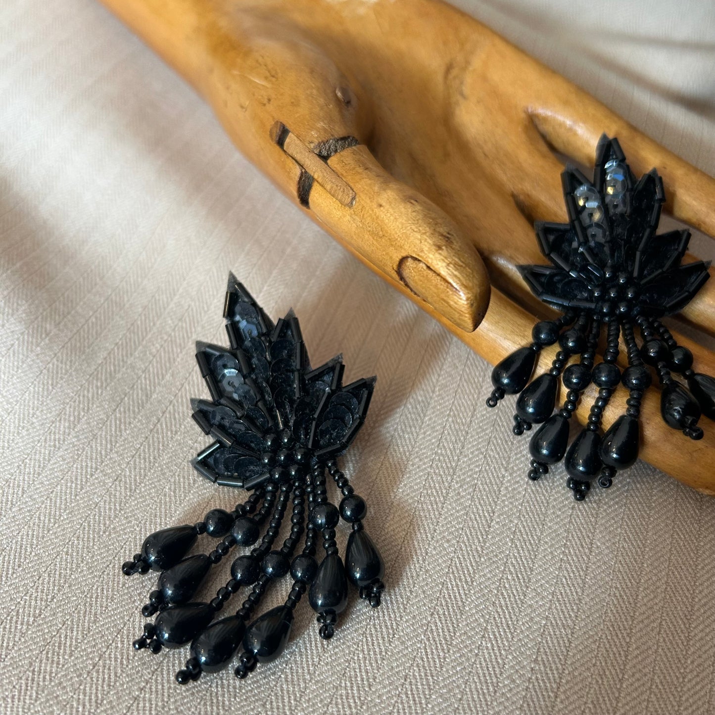 Statement Black Beaded Clip On