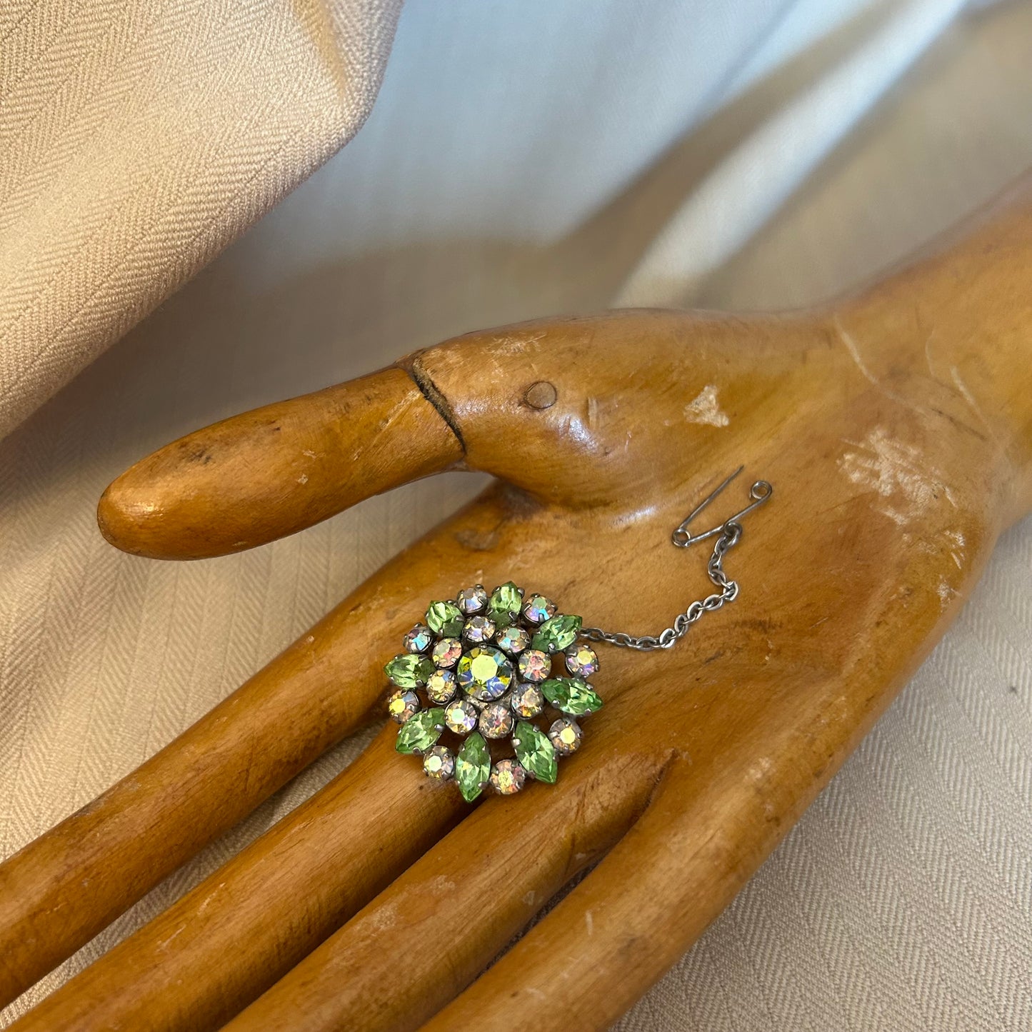 Green Rhinestone Brooch