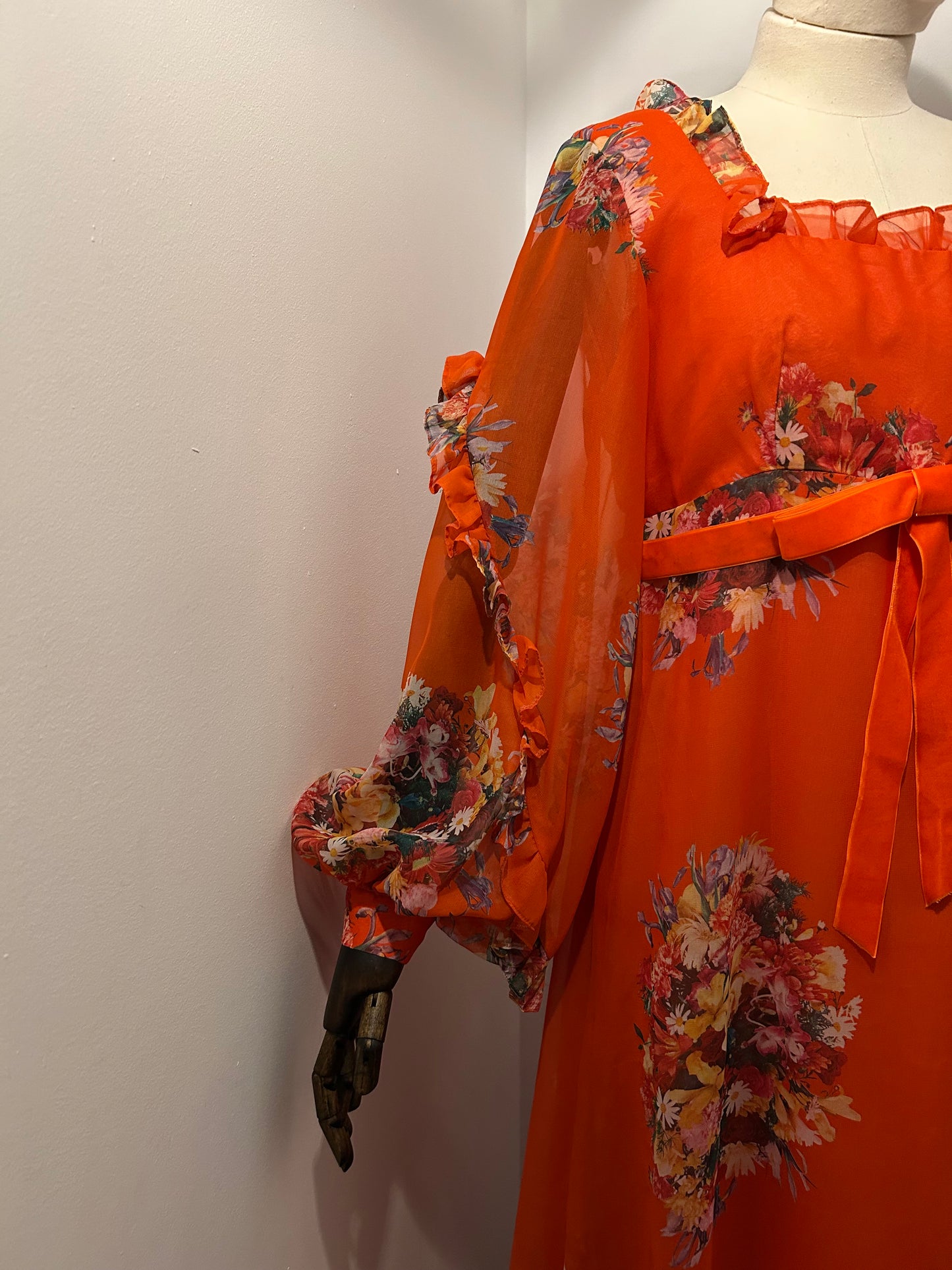 Orange Floral Ruffle Dress