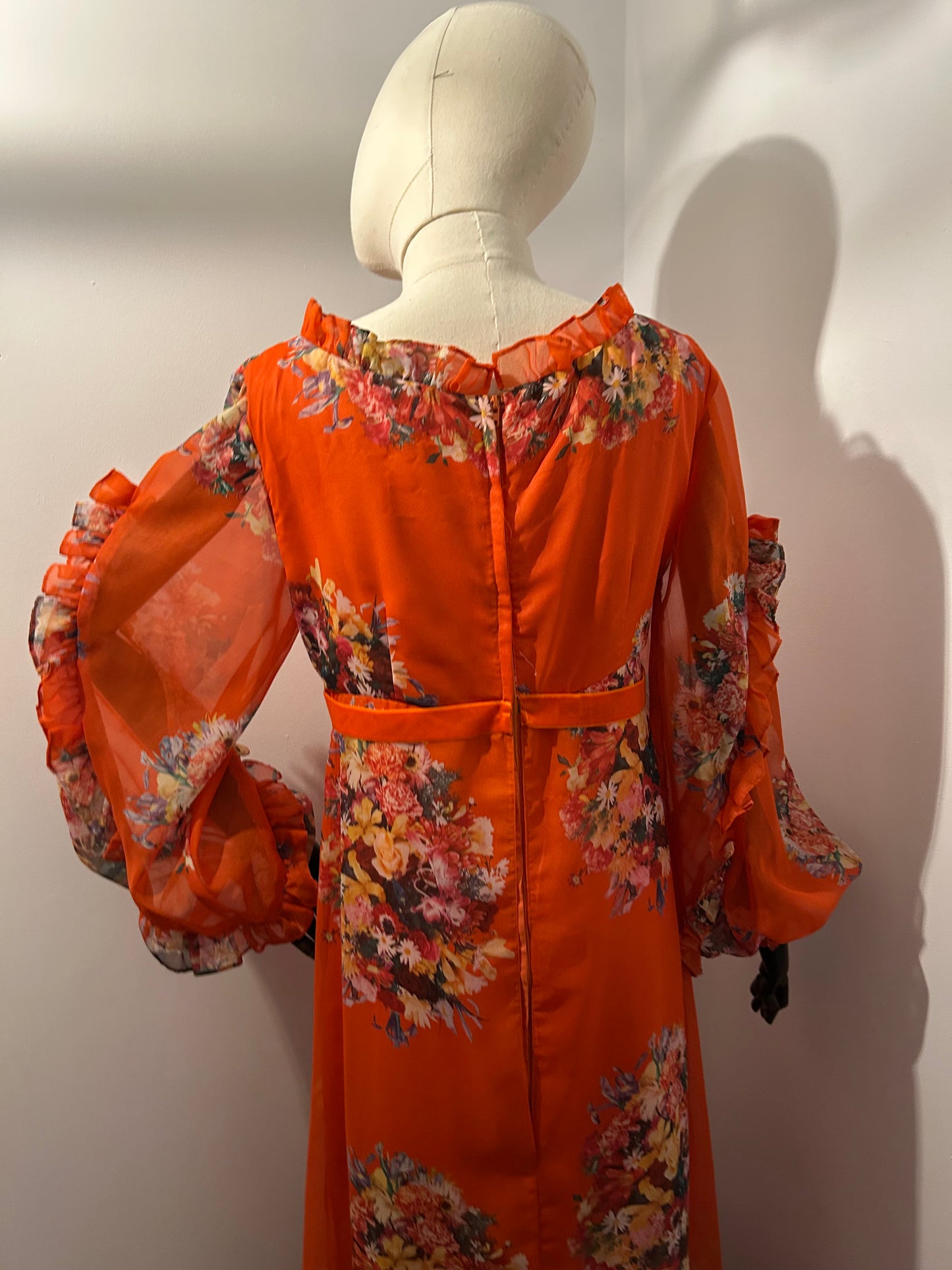 Orange Floral Ruffle Dress