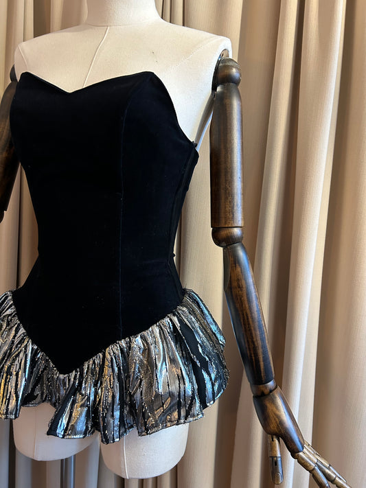 Velvet Corset Top With Ruffle