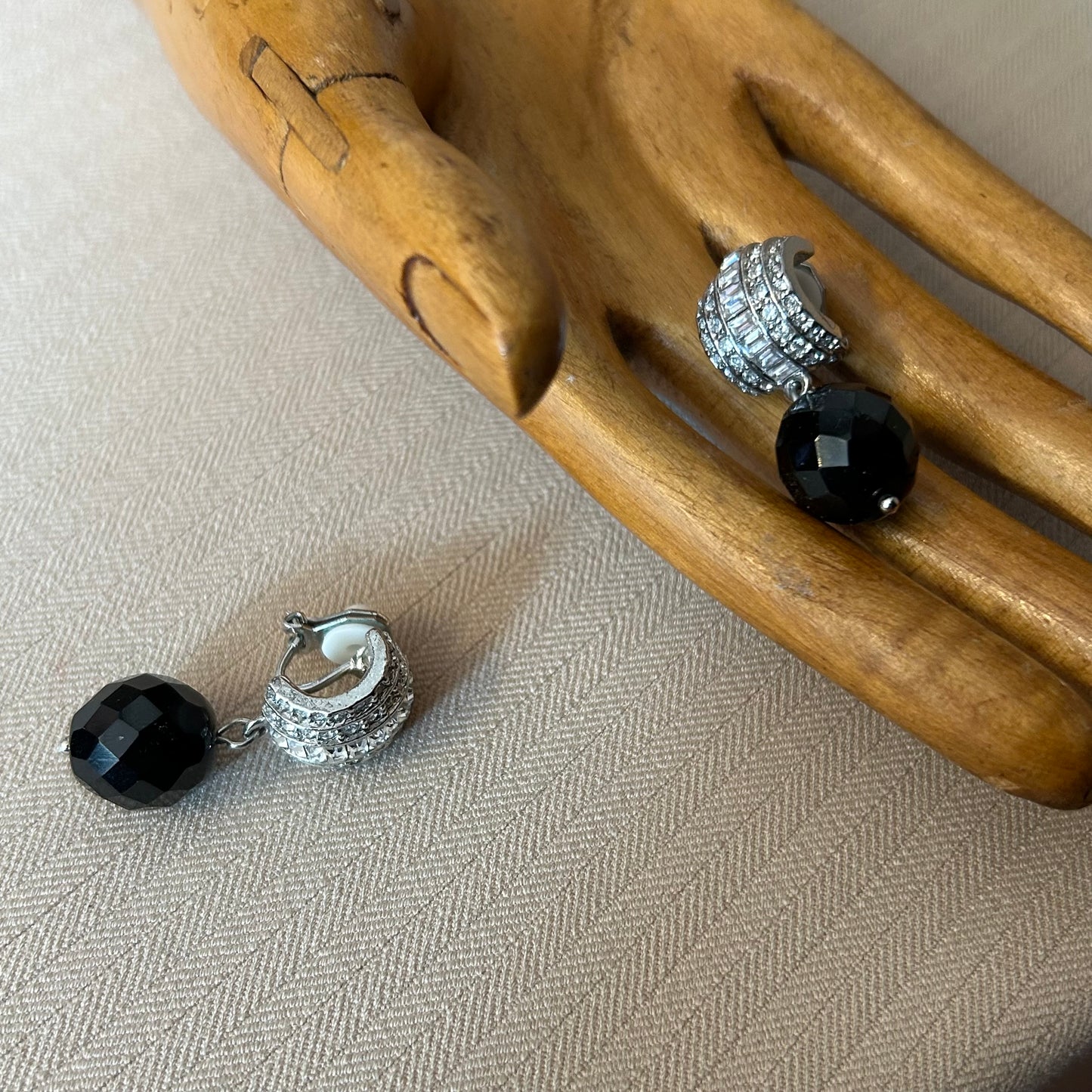 Diamanté and Black Glass Clip Ons