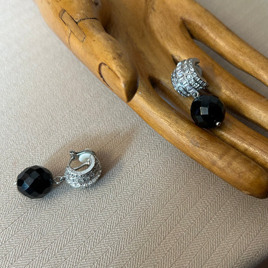 Diamanté and Black Glass Clip Ons