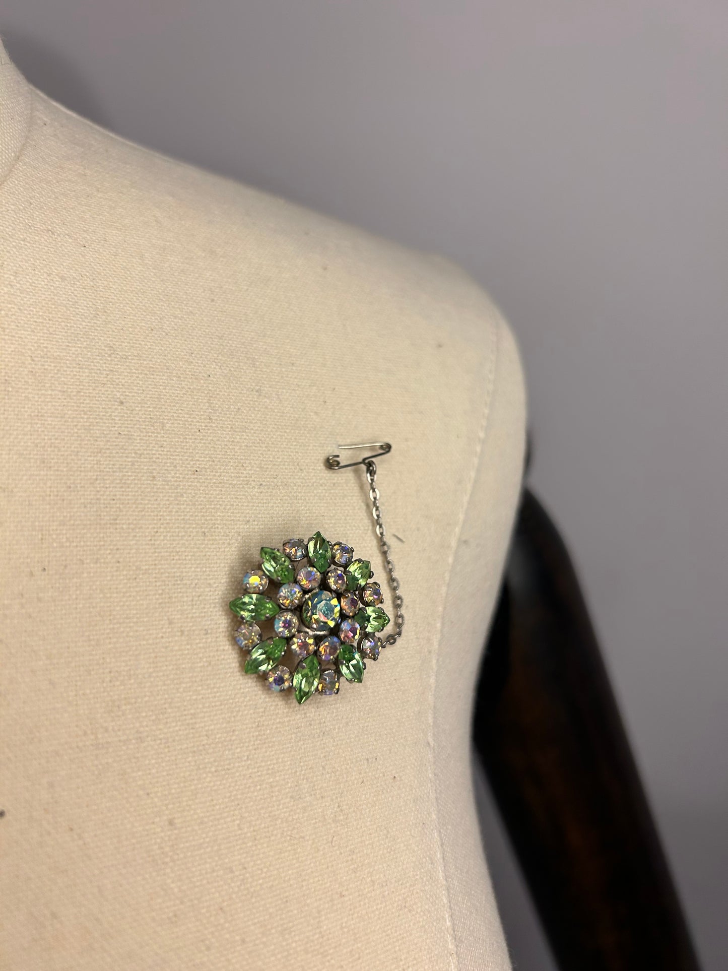 Green And White Diamanté Brooch