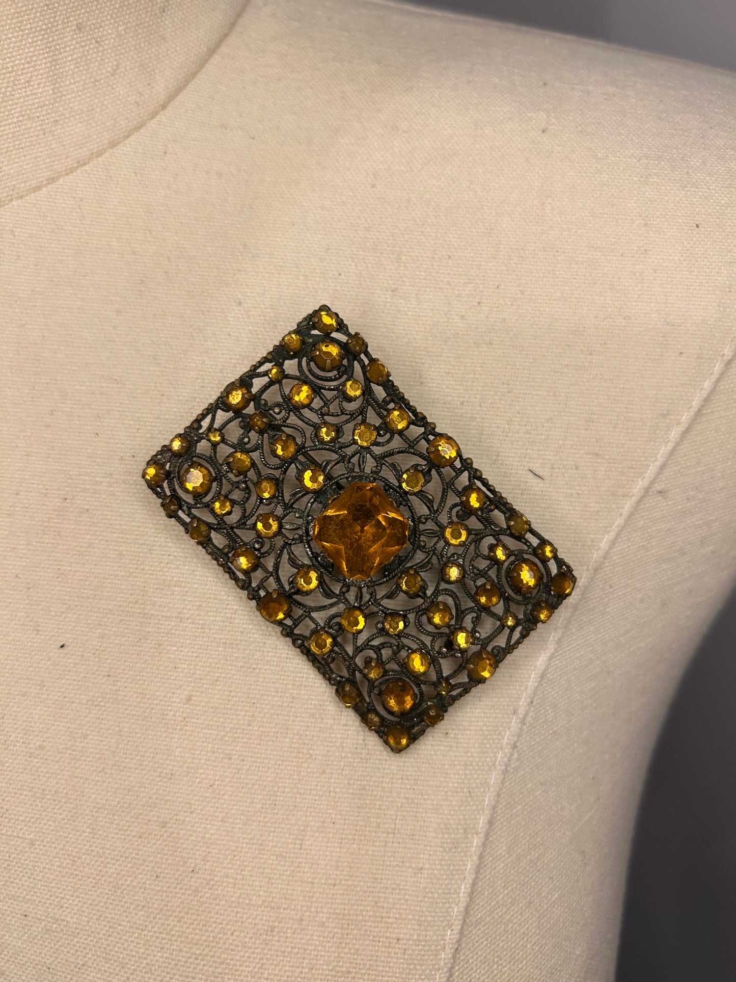 Orange Diamanté Filigree Brooch