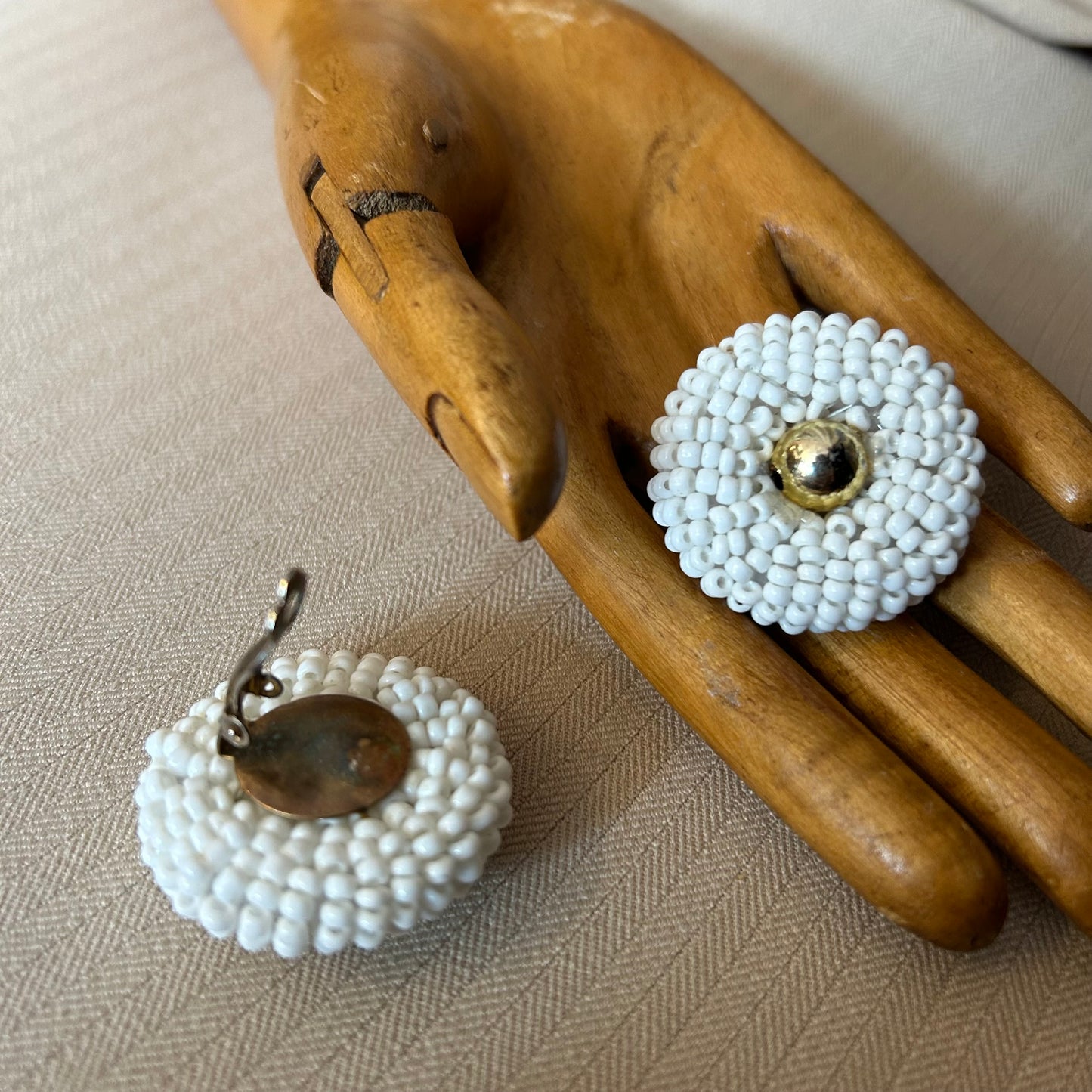White Beaded Clip On