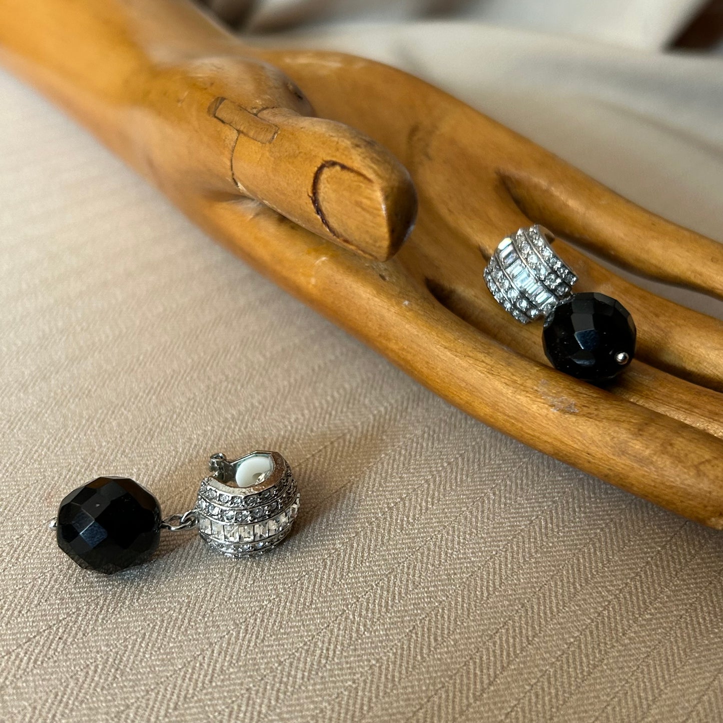 Diamanté and Black Glass Clip Ons