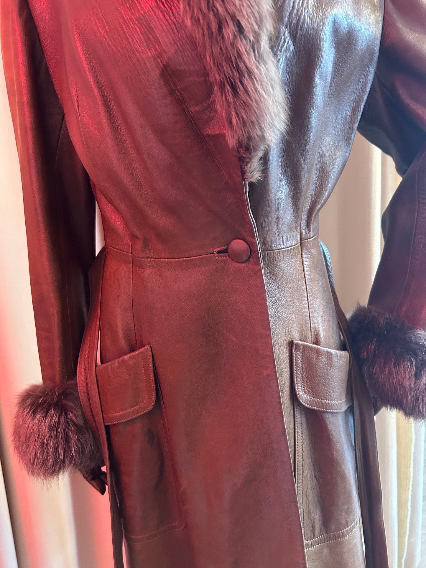 1970s Leather and Fox Fur Penny Lane Coat
