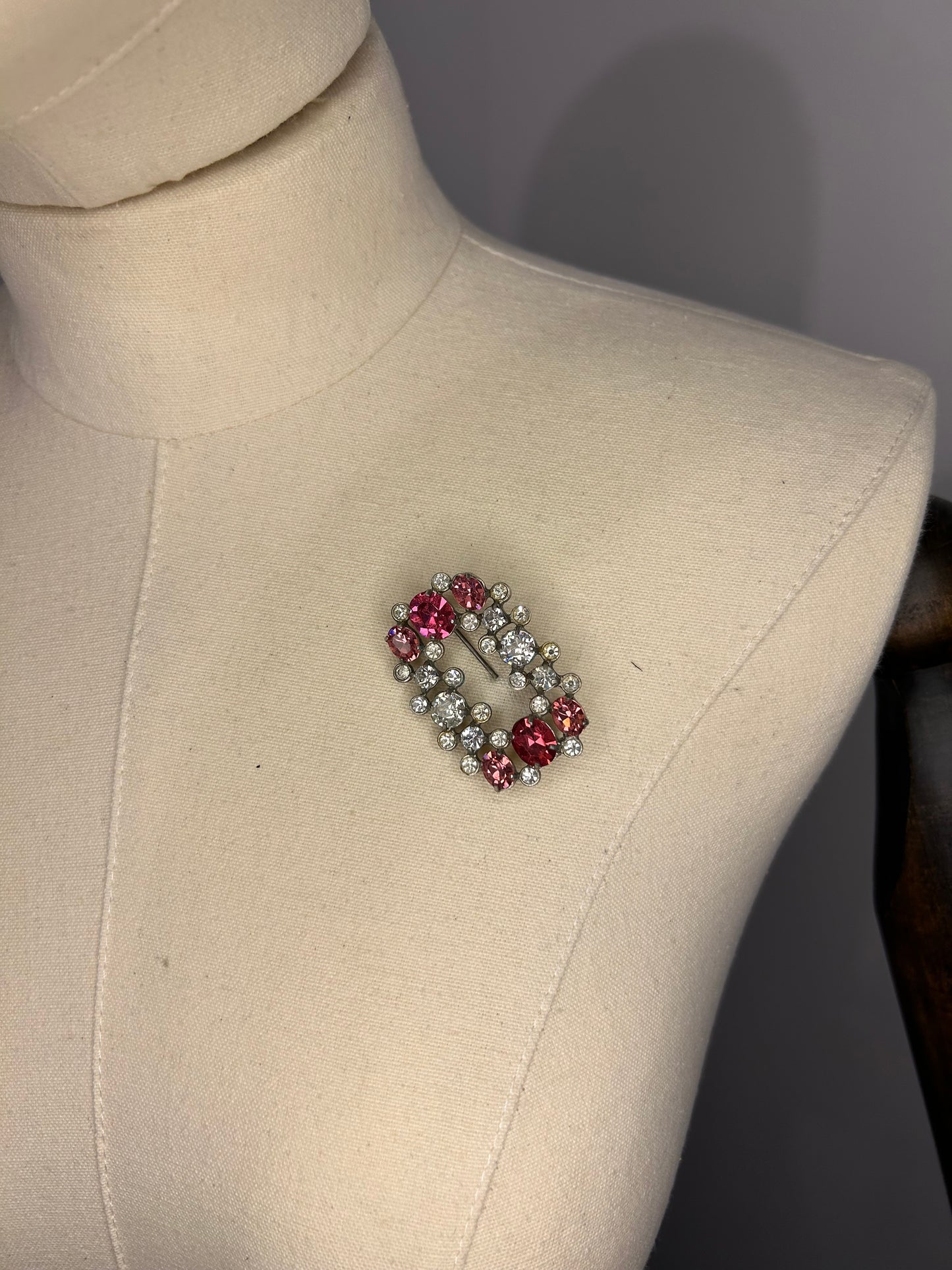 Pink and Silver Diamanté Brooch