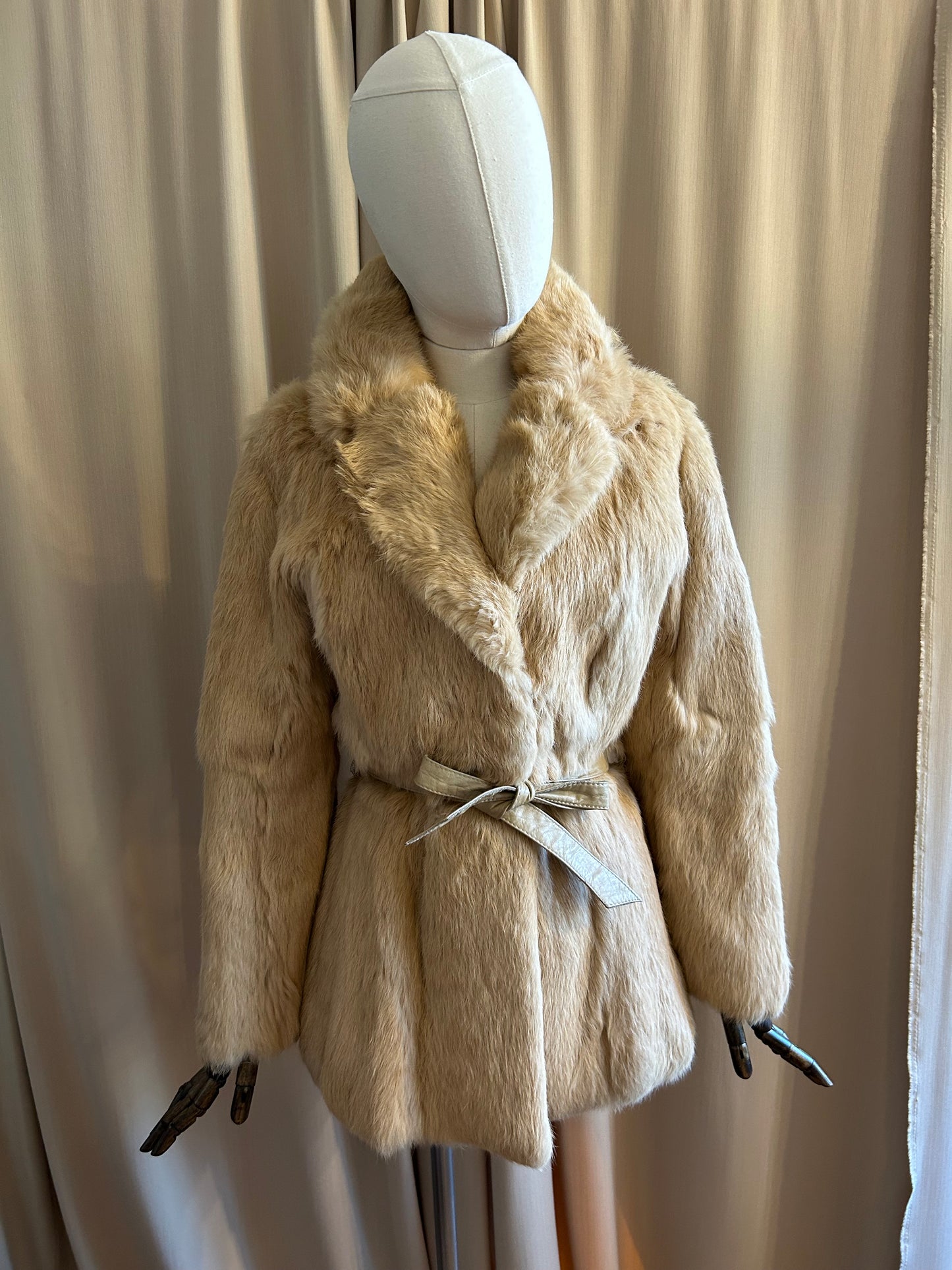 Belted Rabbit Fur Coat