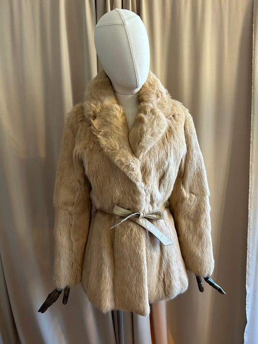 Belted Rabbit Fur Coat