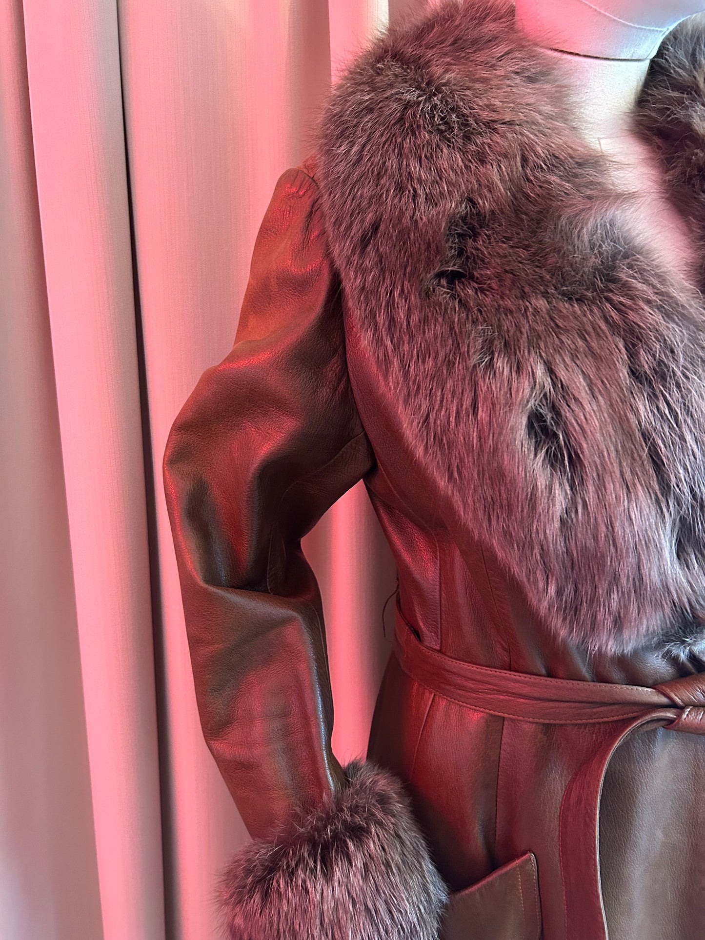 1970s Leather and Fox Fur Penny Lane Coat