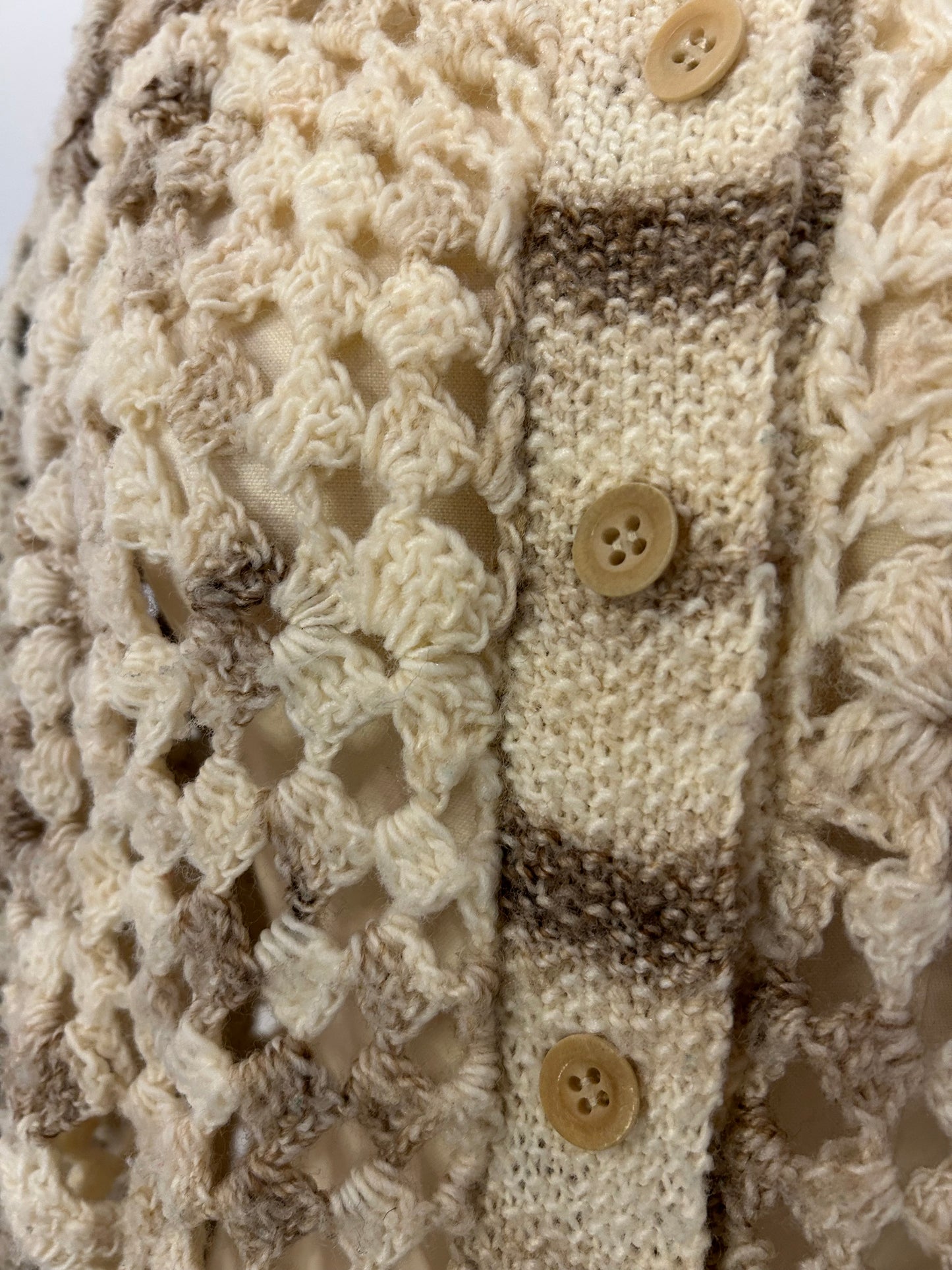 Cream and Brown Crochet Cardigan