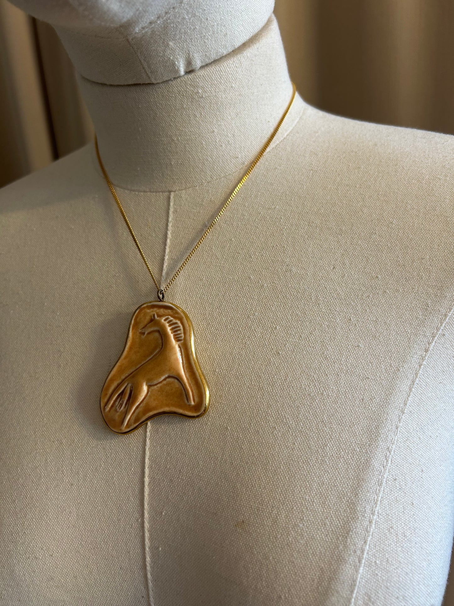 Midcentury Ceramic Horse Necklace