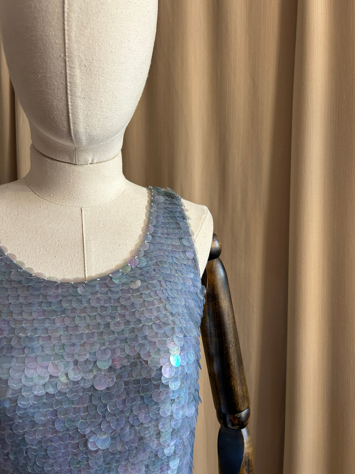 Pale Blue Sequin Tank Top