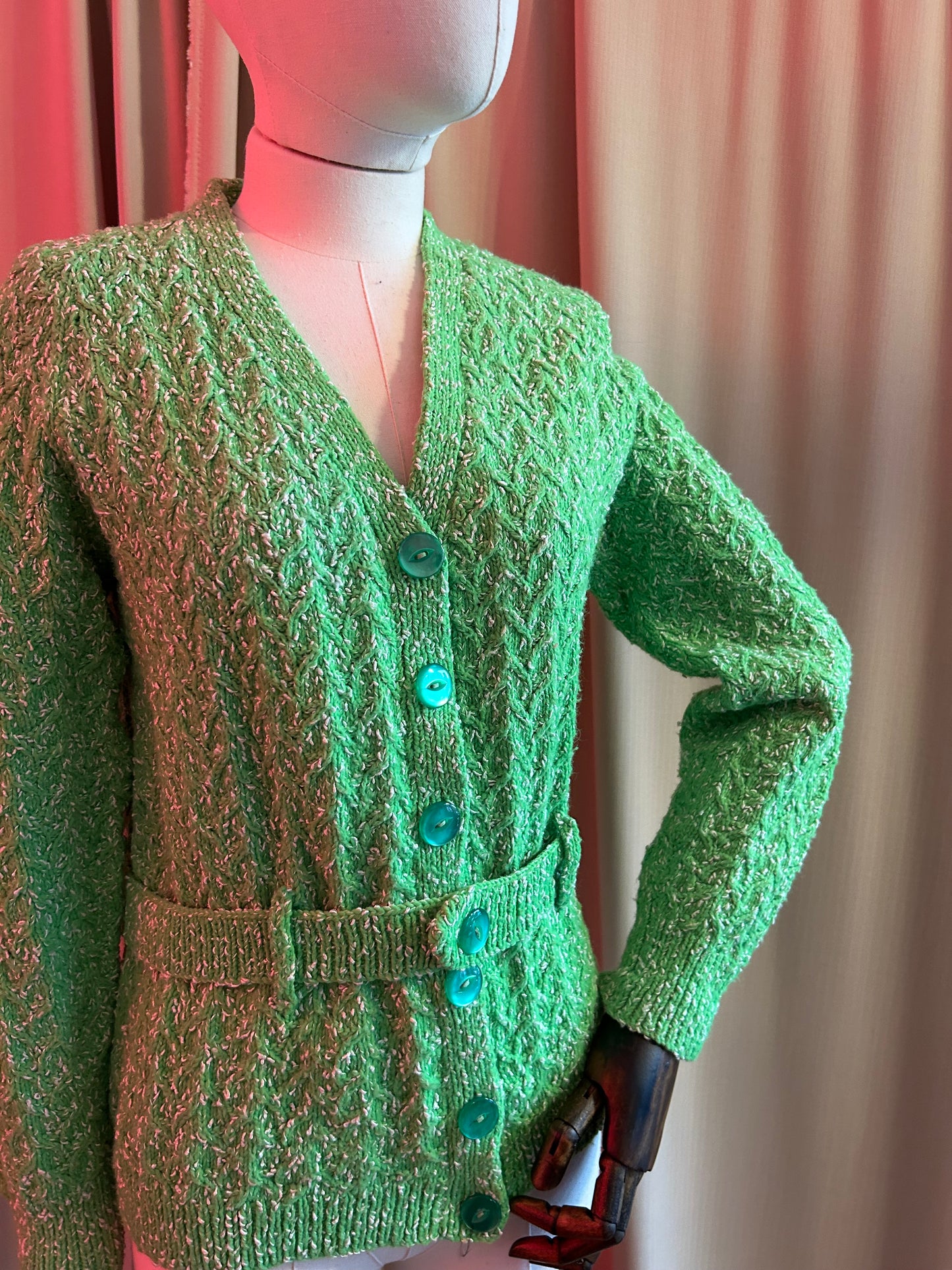 Bright Green Hand Knitted Cardigan