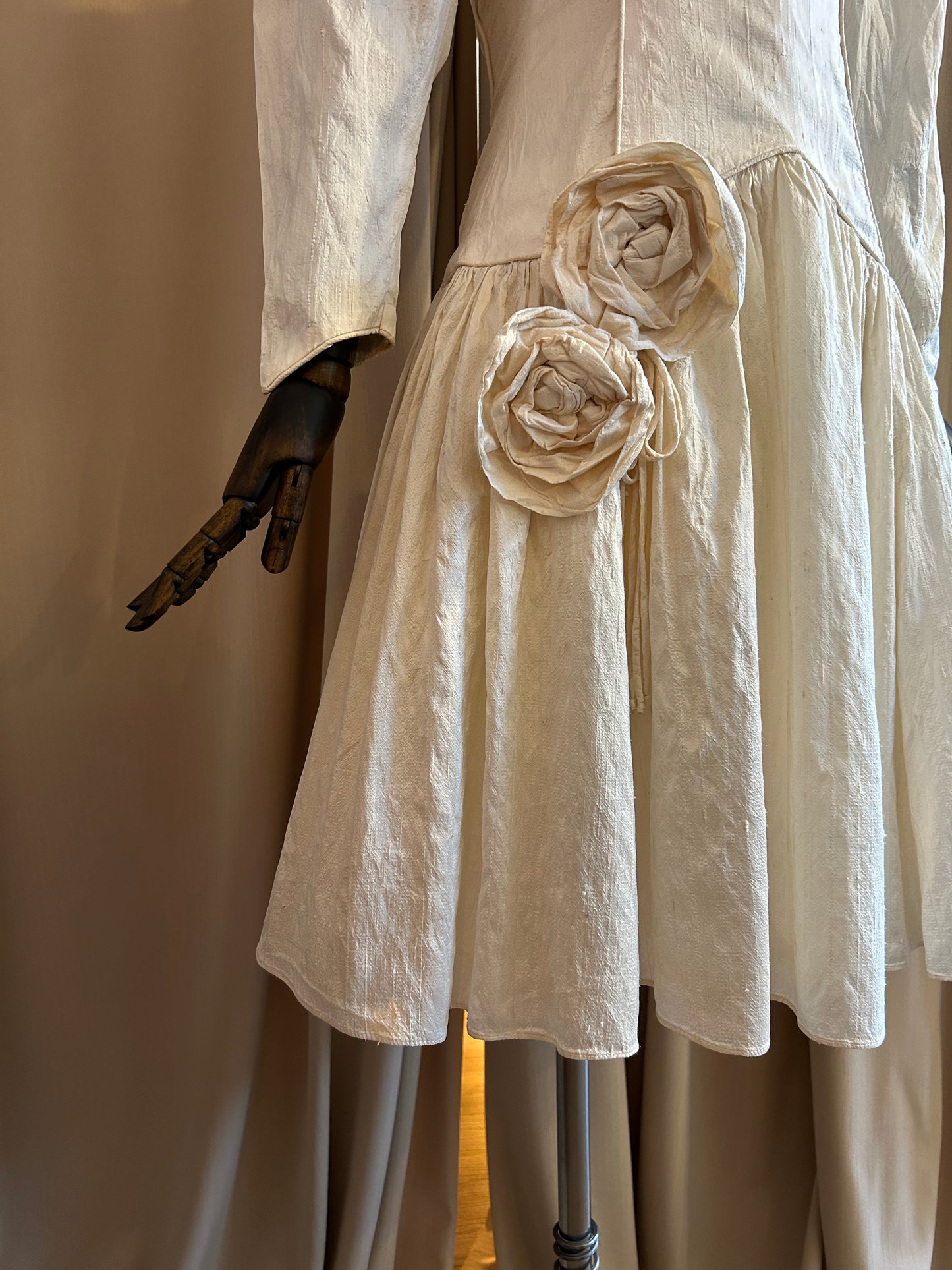 Raw Silk and Floral Appliqué dress