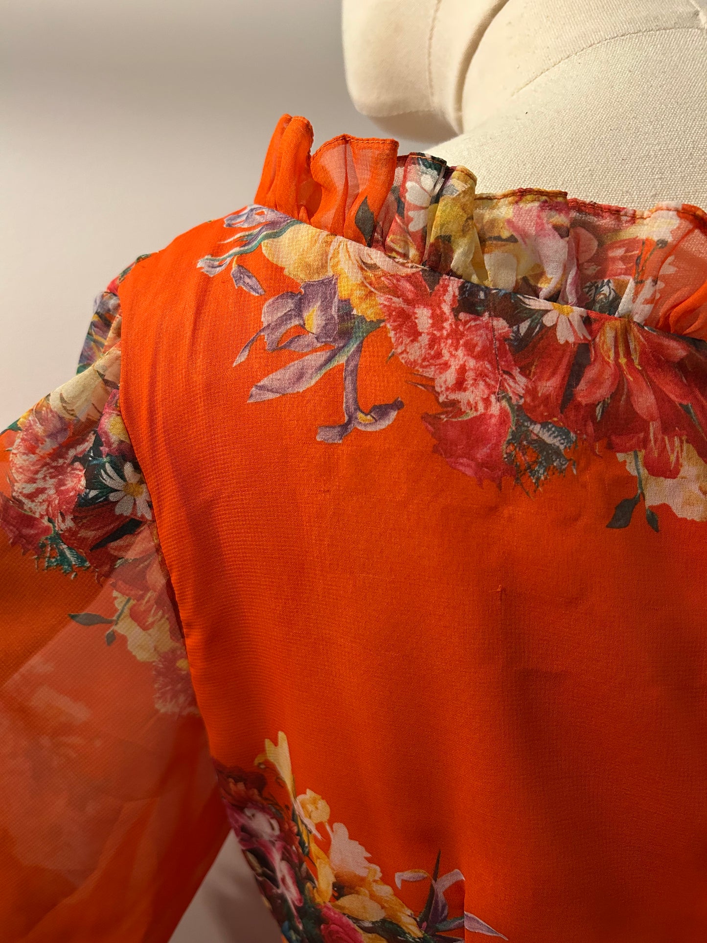 Orange Floral Ruffle Dress