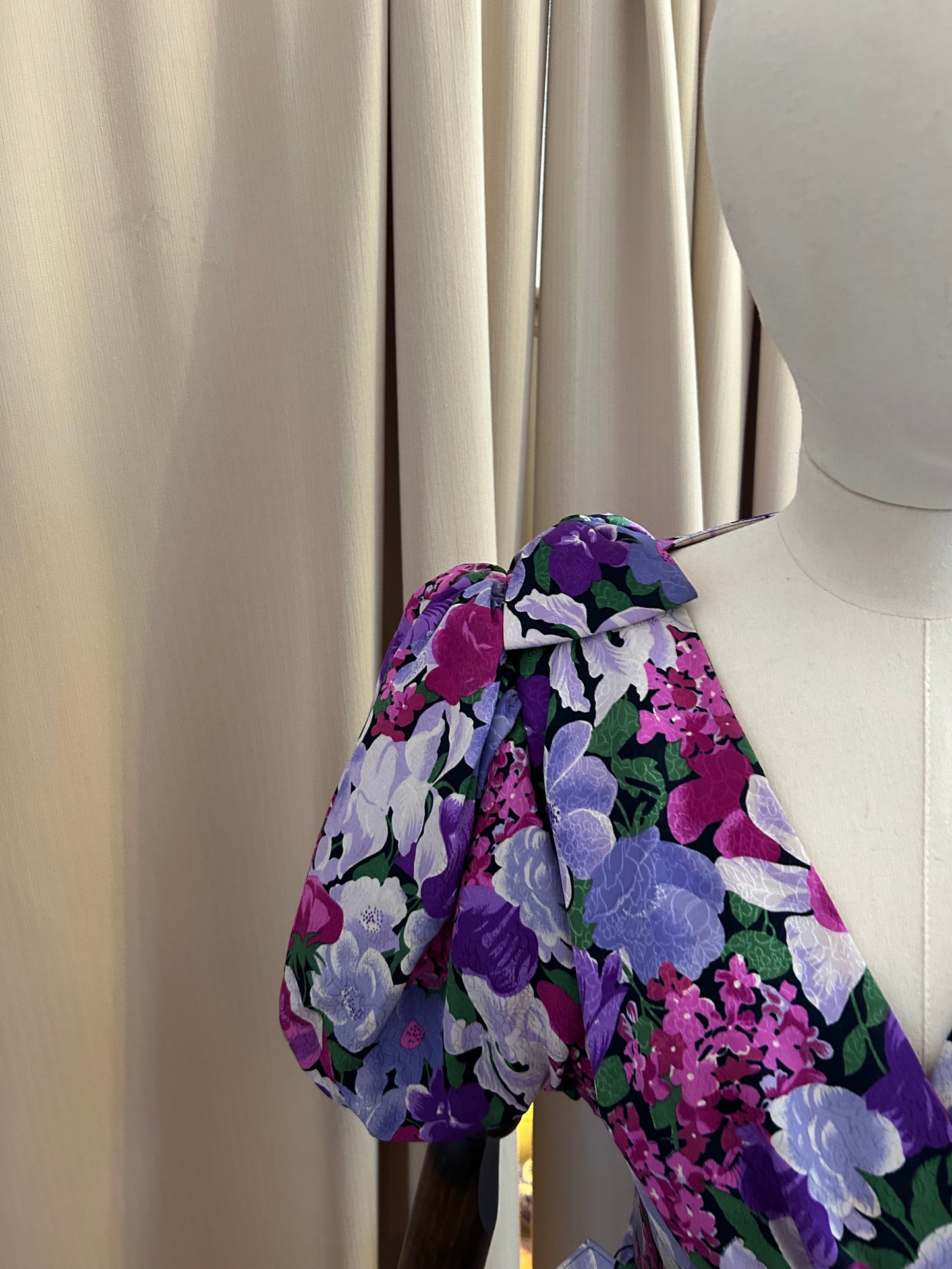 Floral Silk Balloon Sleeve Dress