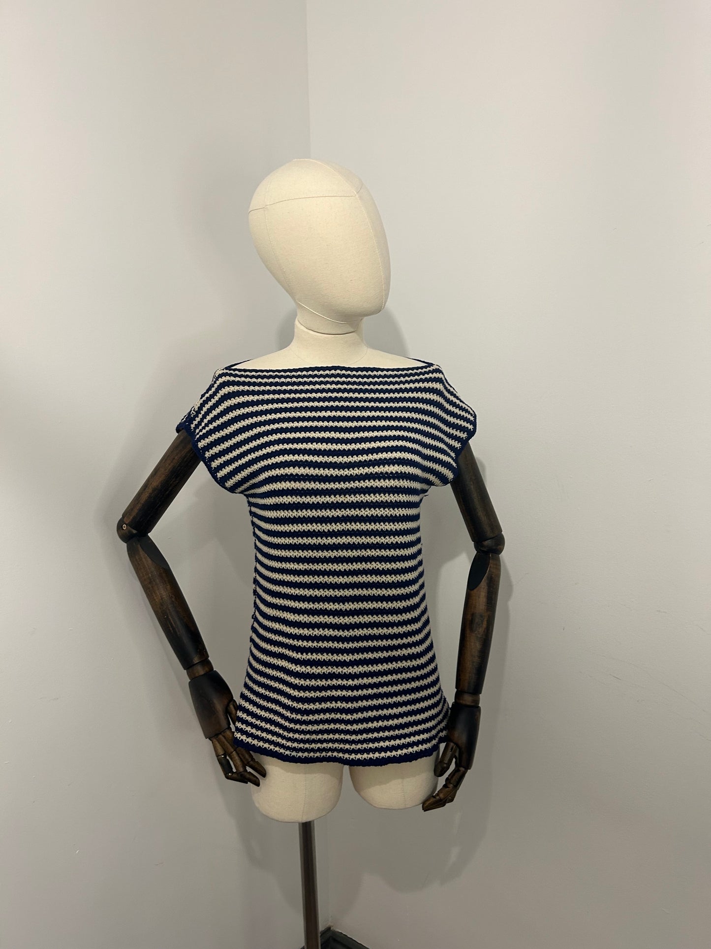 Hand Knitted Navy and Cream Tank