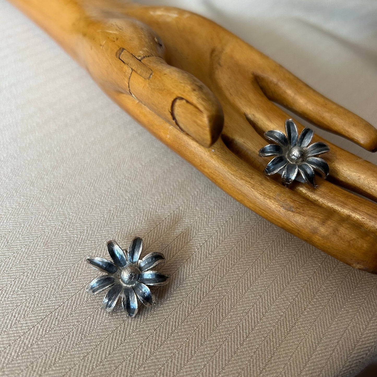 Matt Silver Flower Clip Ons