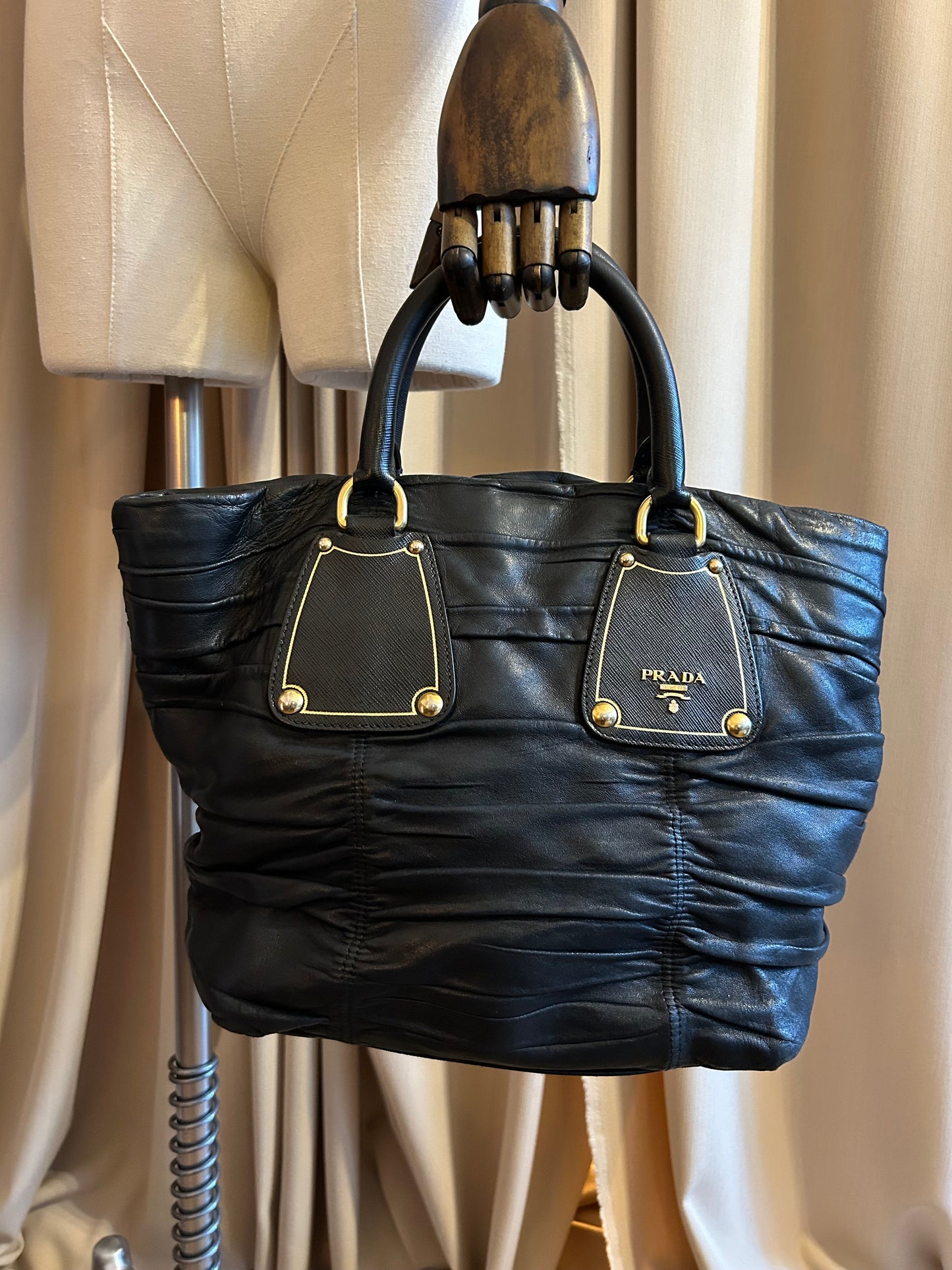 Prada Ruched Leather Tote