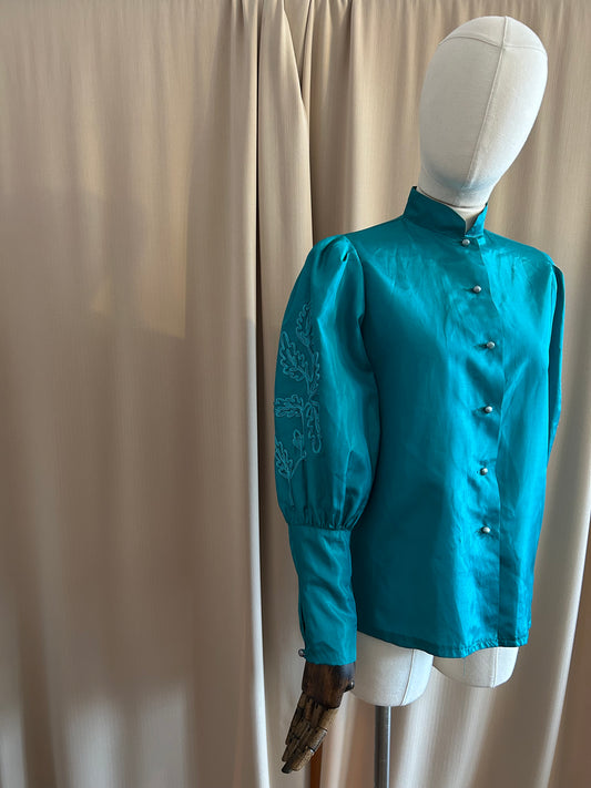 Teal Balloon Sleeve Blouse