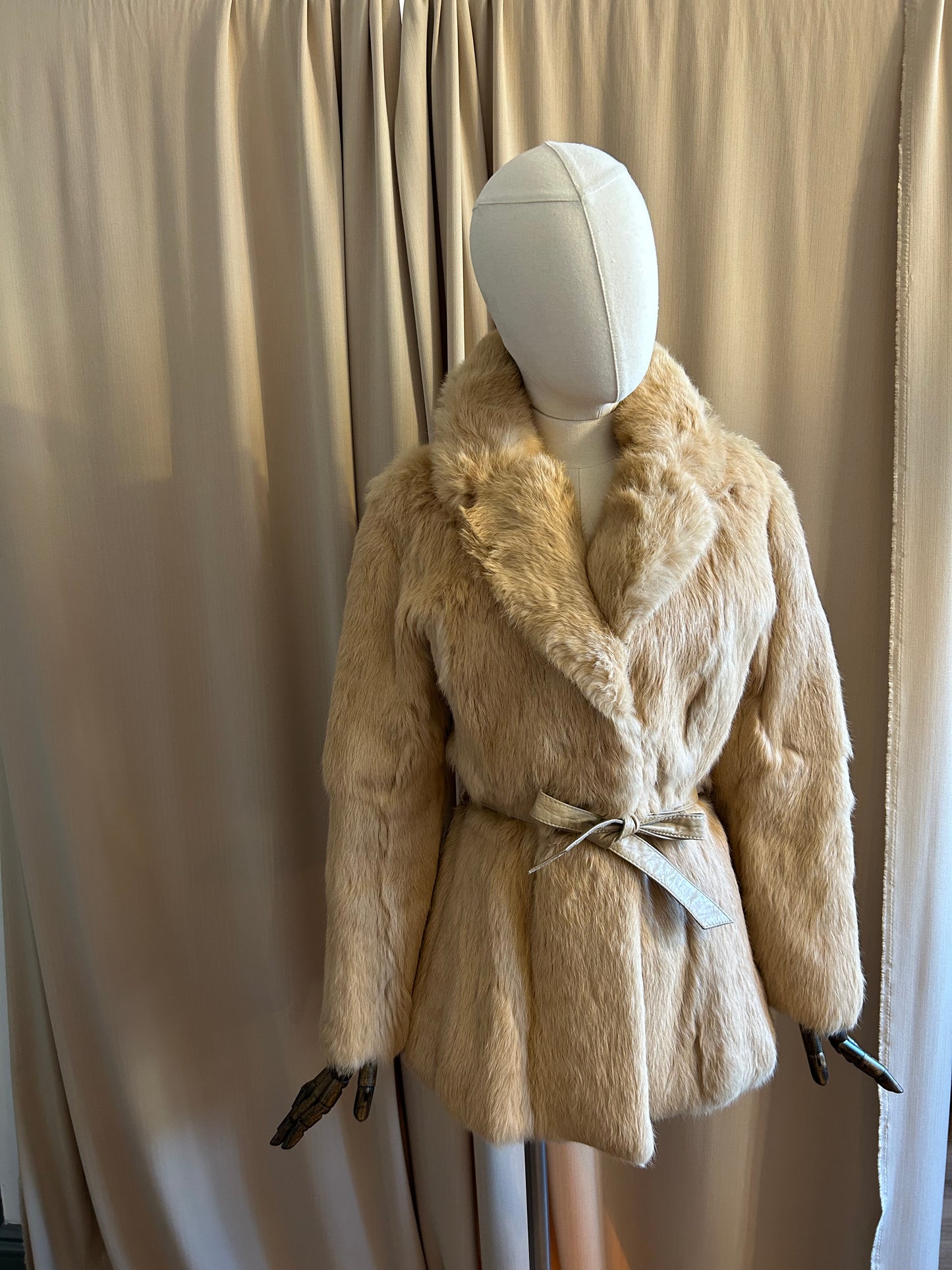 Belted Rabbit Fur Coat