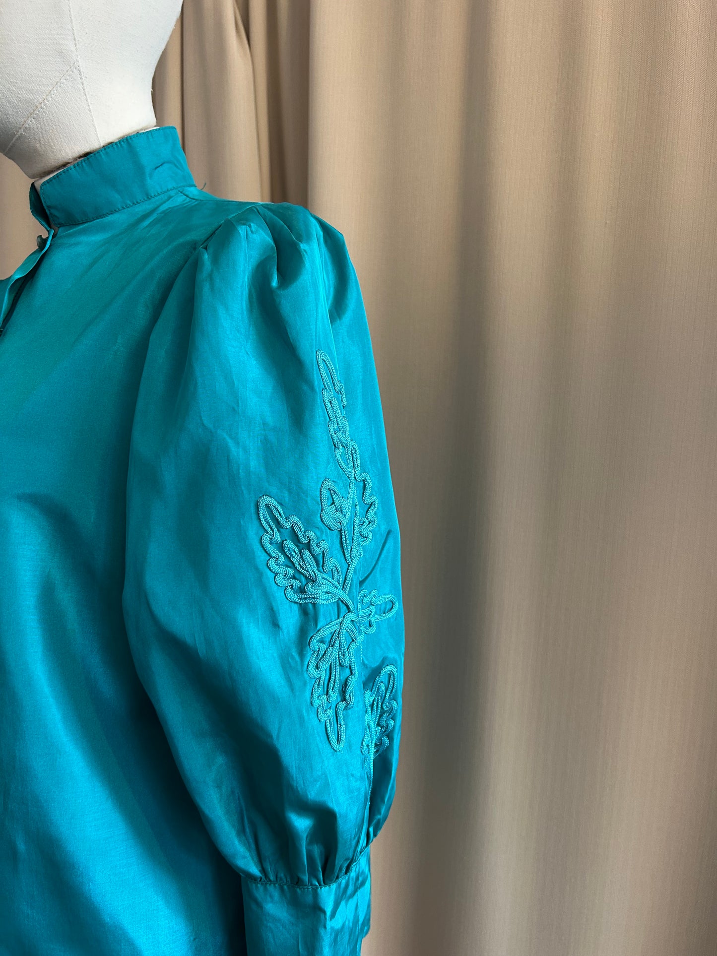 Teal Balloon Sleeve Blouse