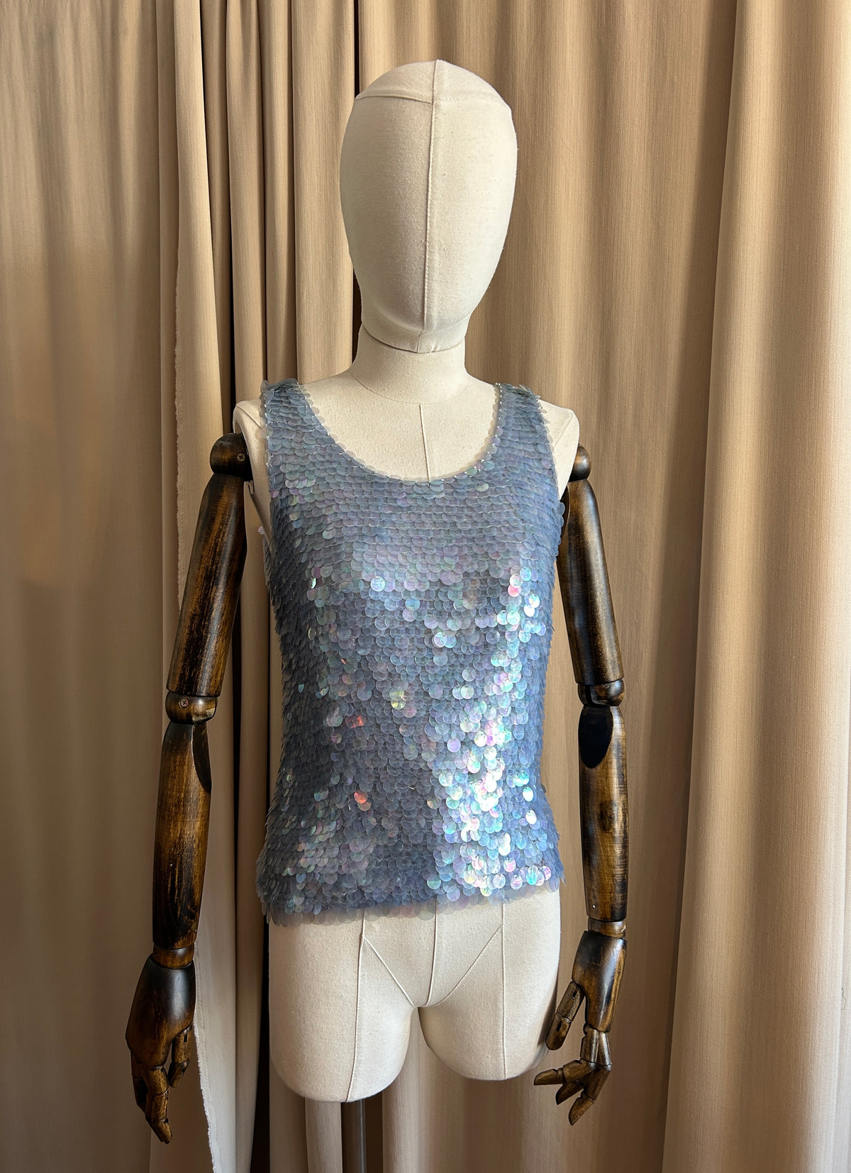 Pale Blue Sequin Tank Top