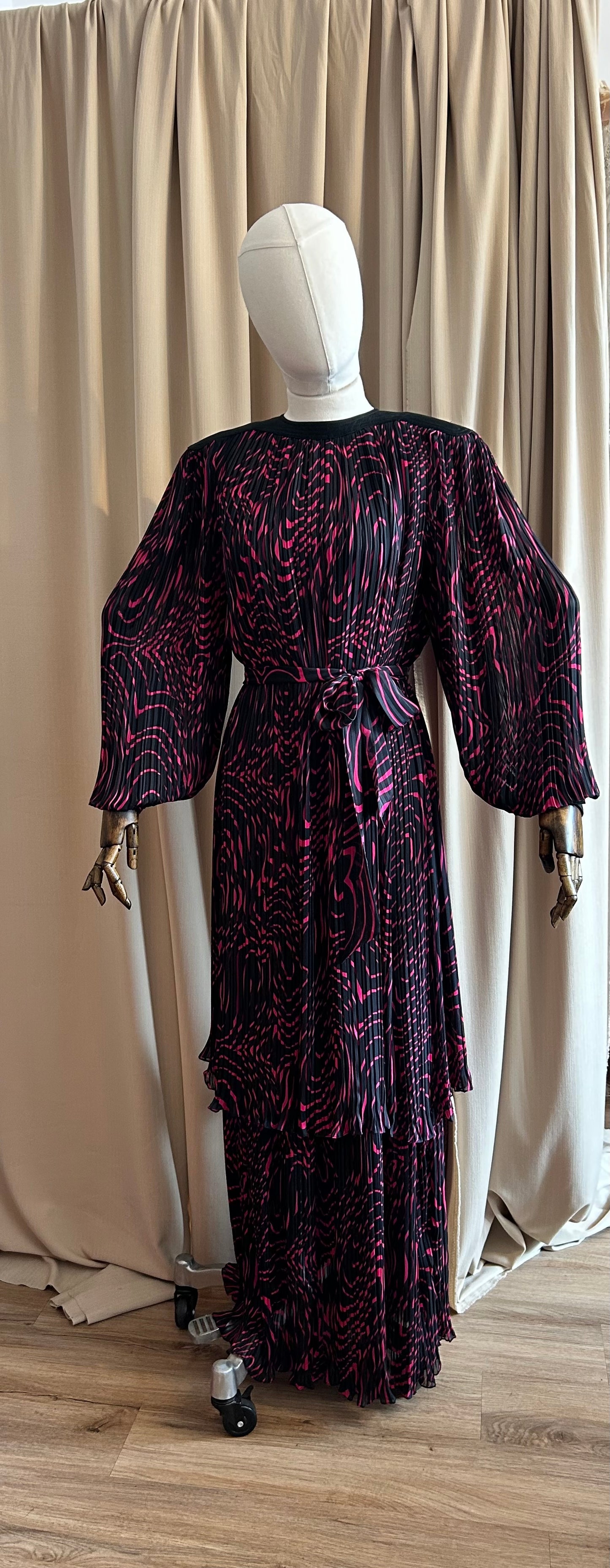 Black and Pink Pleat Dress