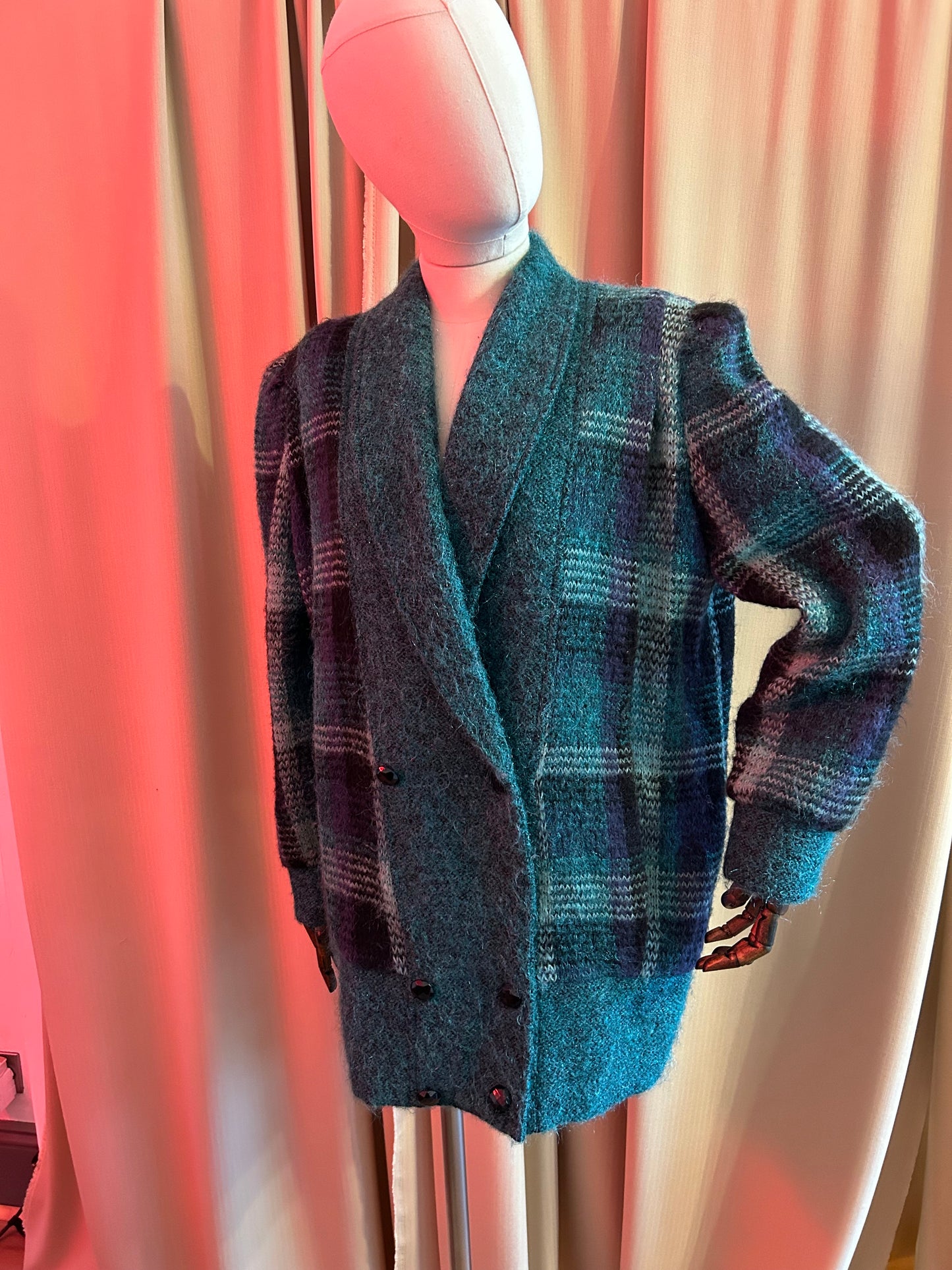 Blue Check Mohair Cardigan