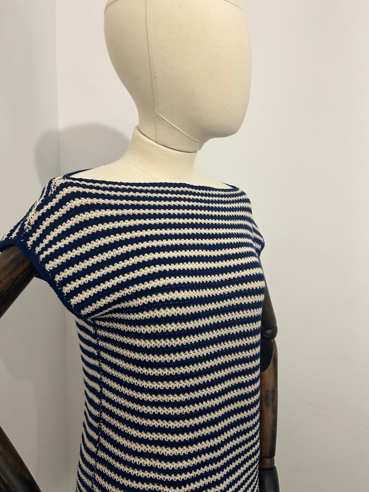 Hand Knitted Navy and Cream Tank