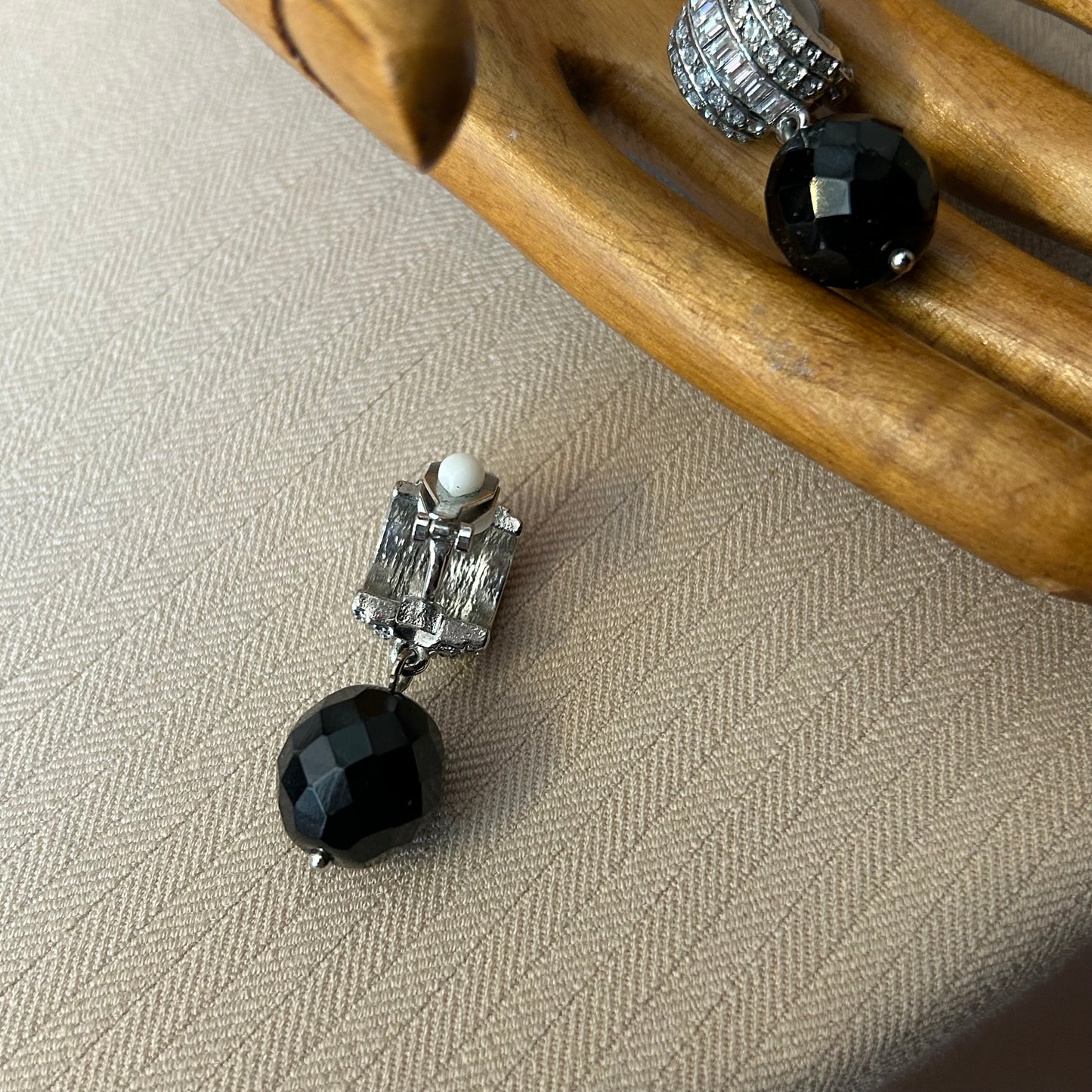 Diamanté and Black Glass Clip Ons