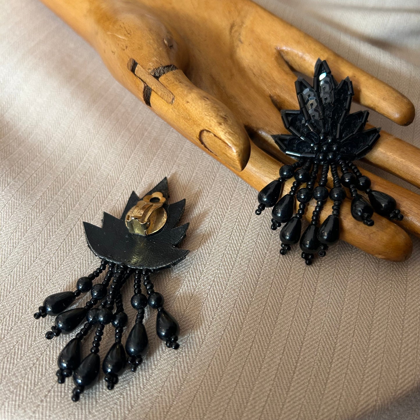 Statement Black Beaded Clip On
