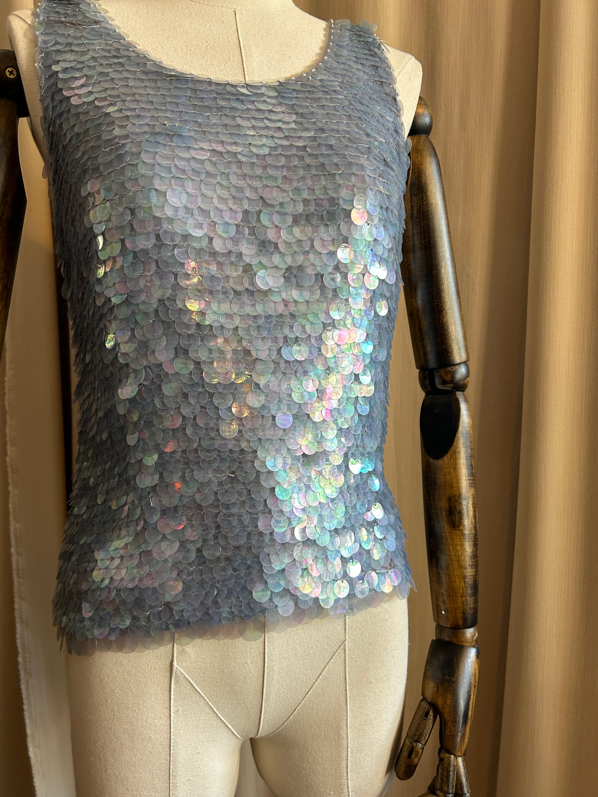 Pale Blue Sequin Tank Top