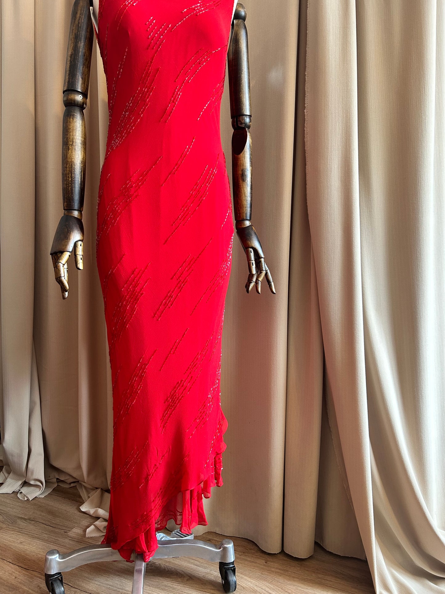 Silk Beaded Bias Gown