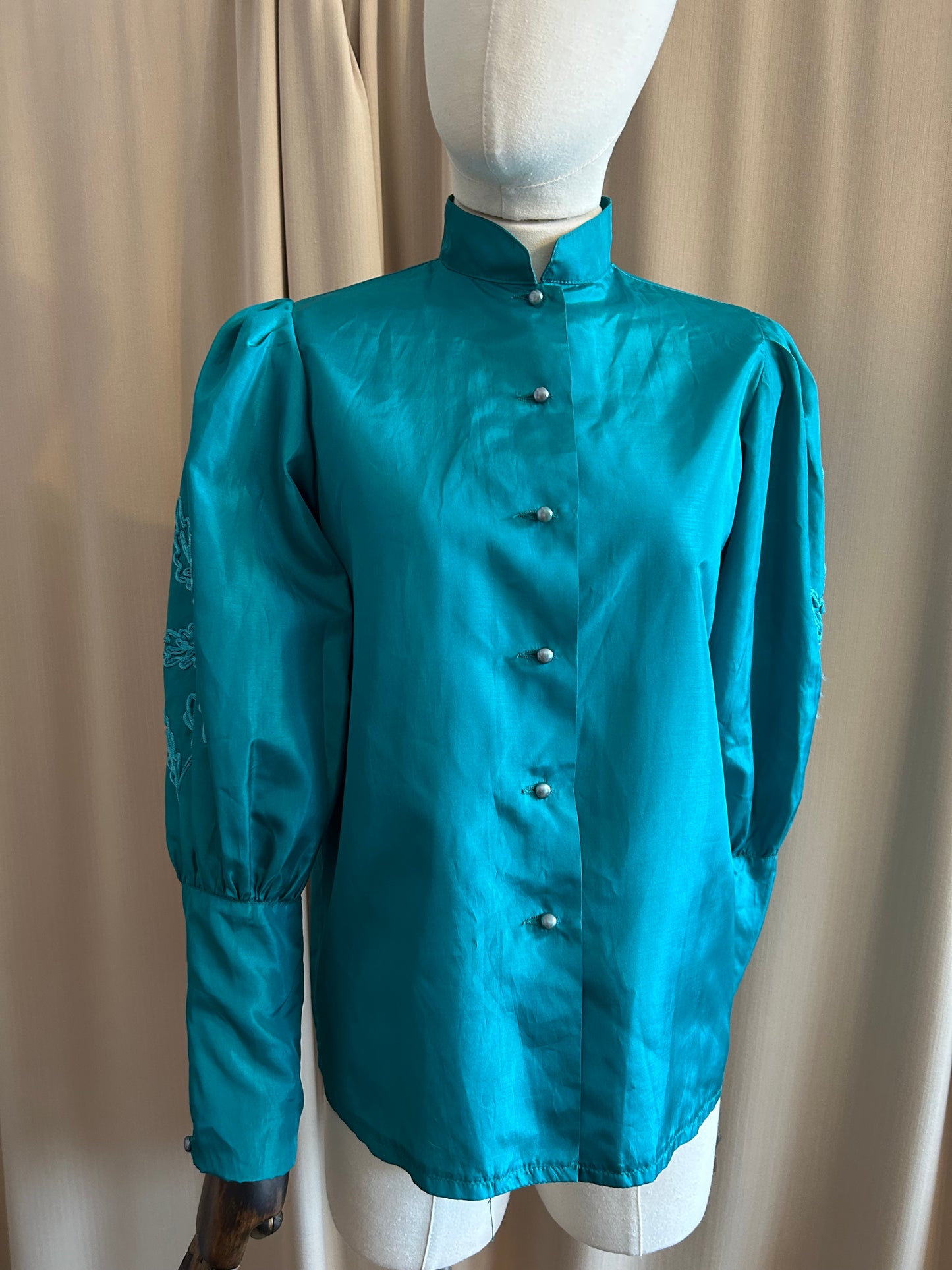 Teal Balloon Sleeve Blouse