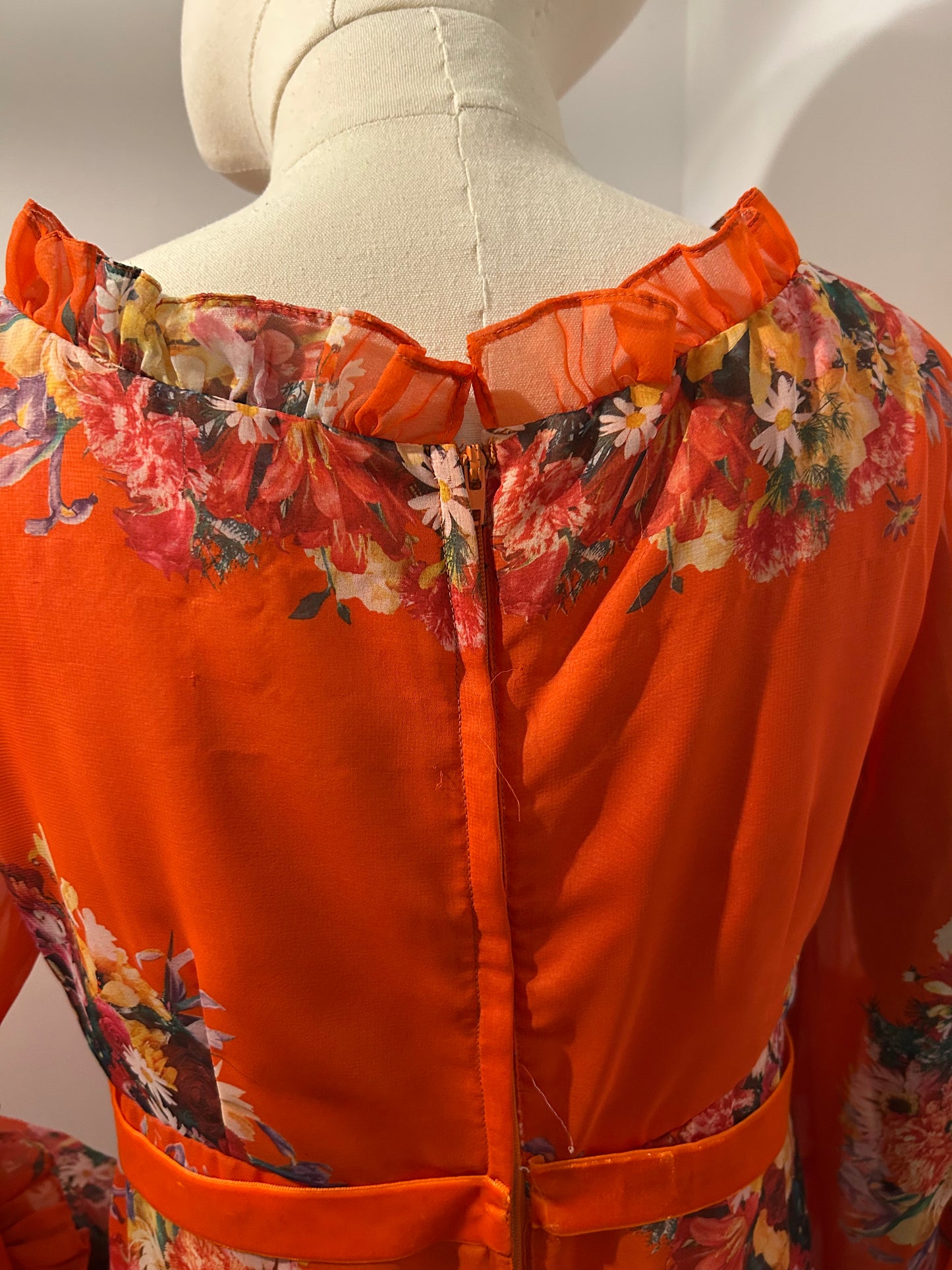 Orange Floral Ruffle Dress