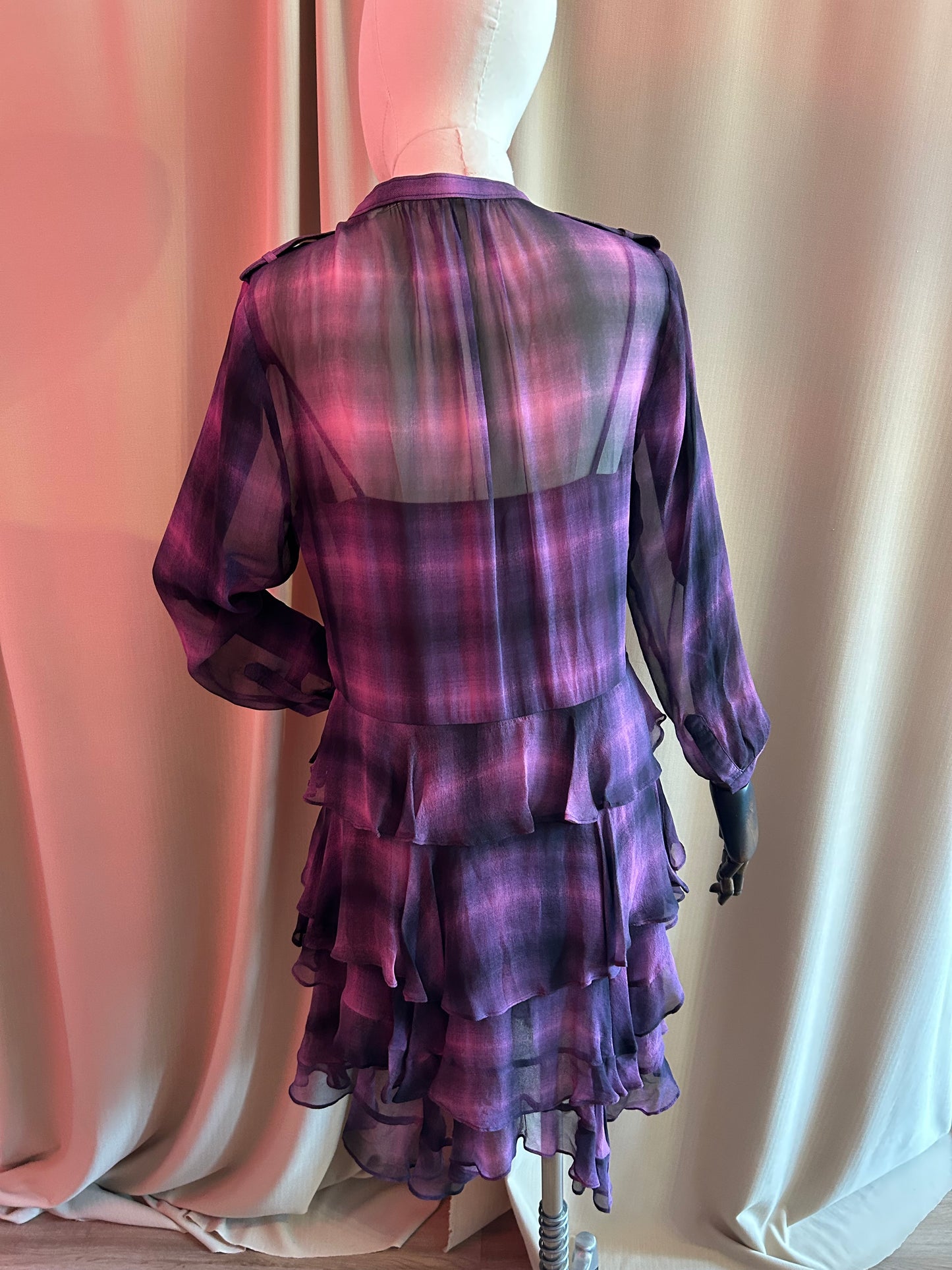Purple Plaid Silk Dress