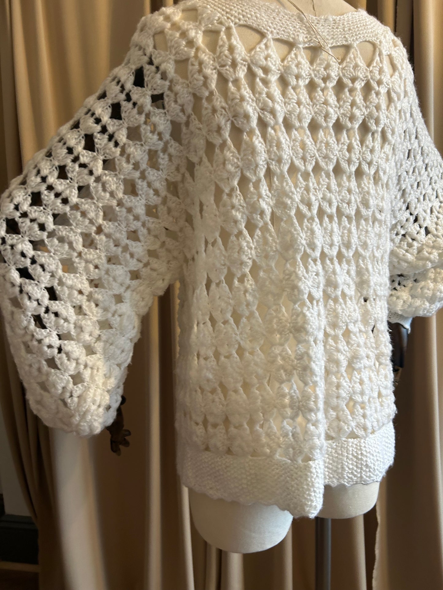 White Crochet Balloon Sleeve Jumper