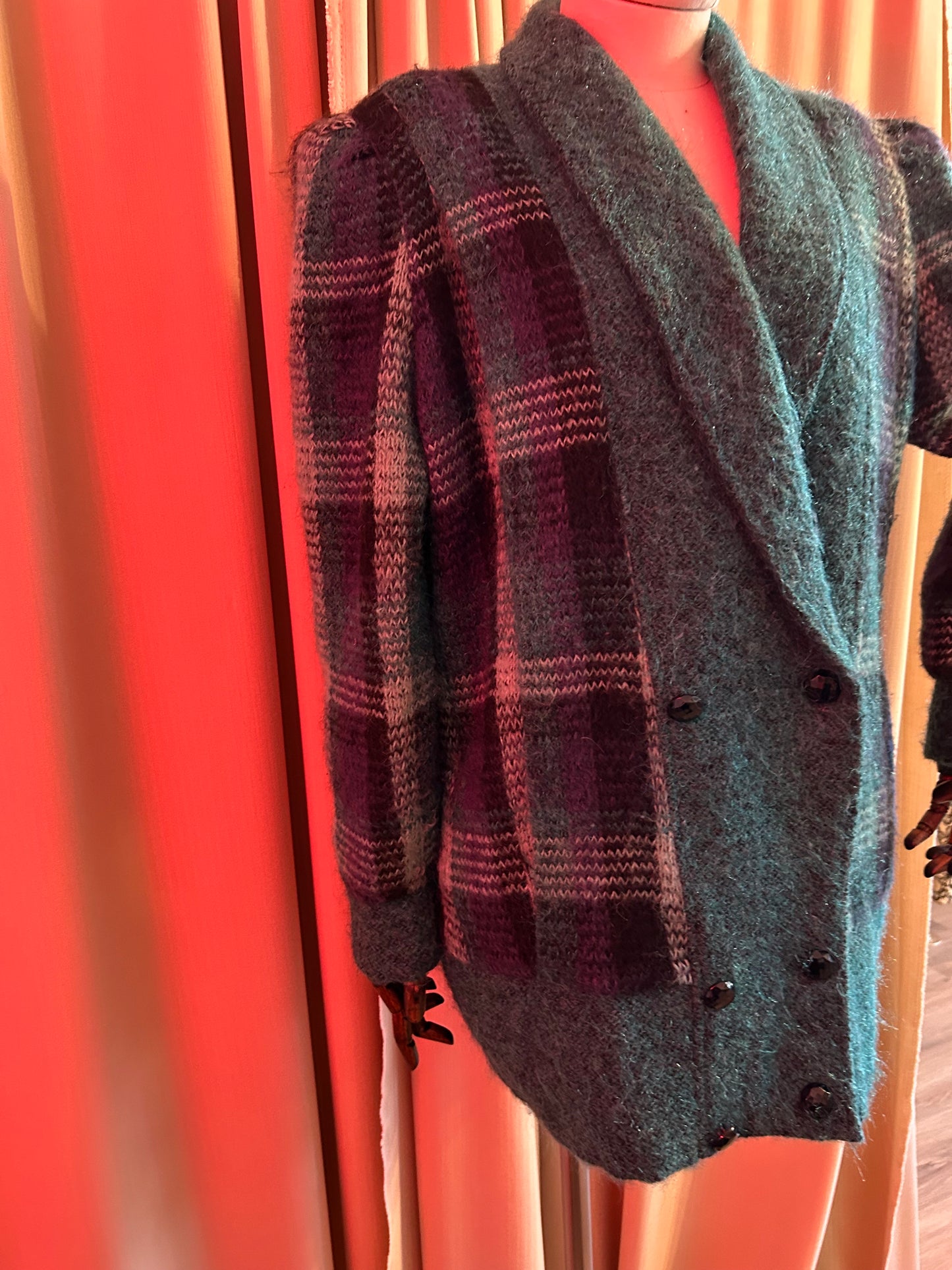 Blue Check Mohair Cardigan